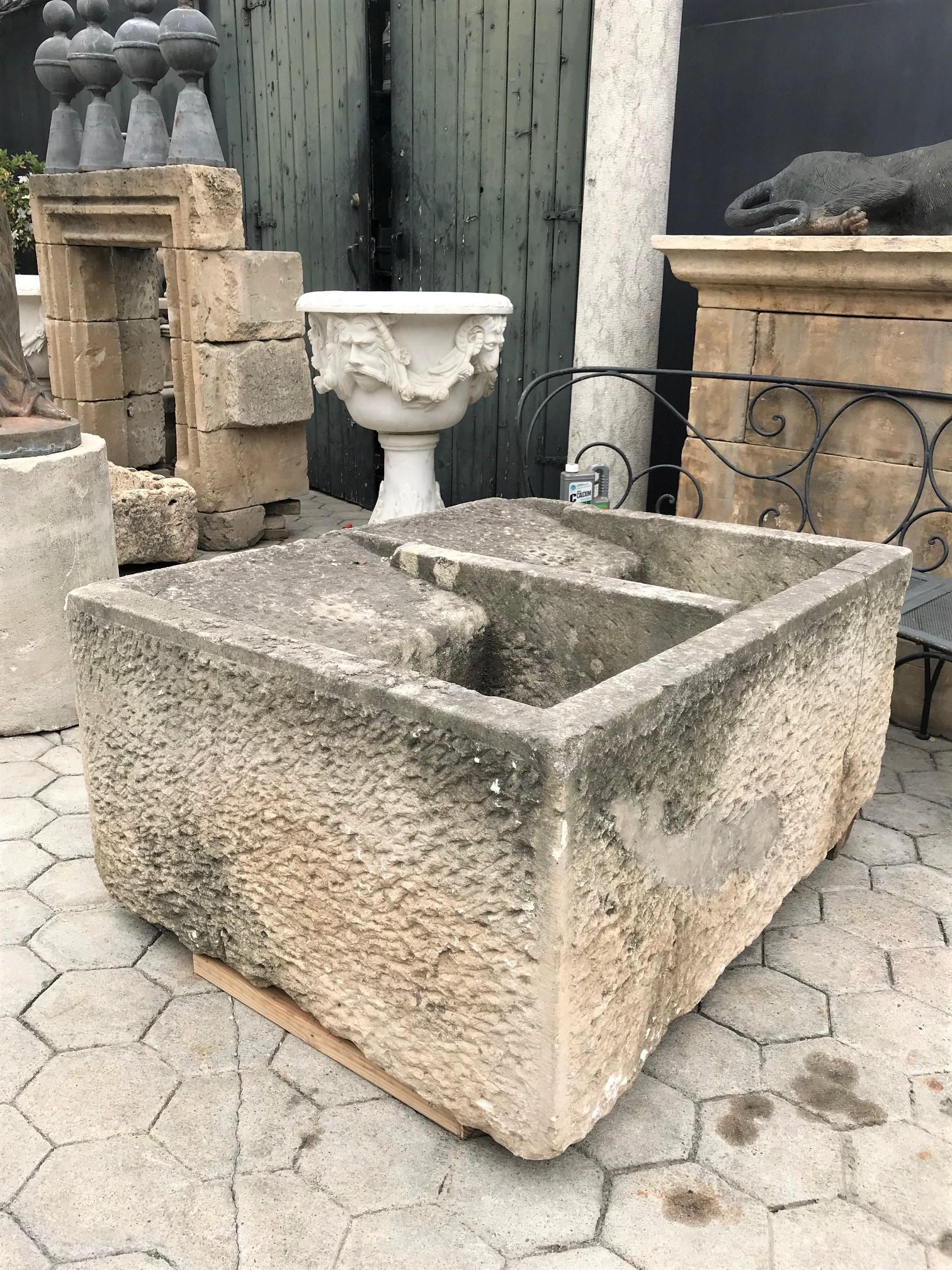 Hand Carved Stone Container Fountain Basin Planter Farm Sink Trough Antique LA For Sale 2
