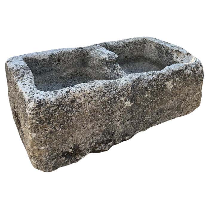 Container Bottom Stone Hand Carved Stone Container Fountain Basin Trough Planter Sink Antiques ...