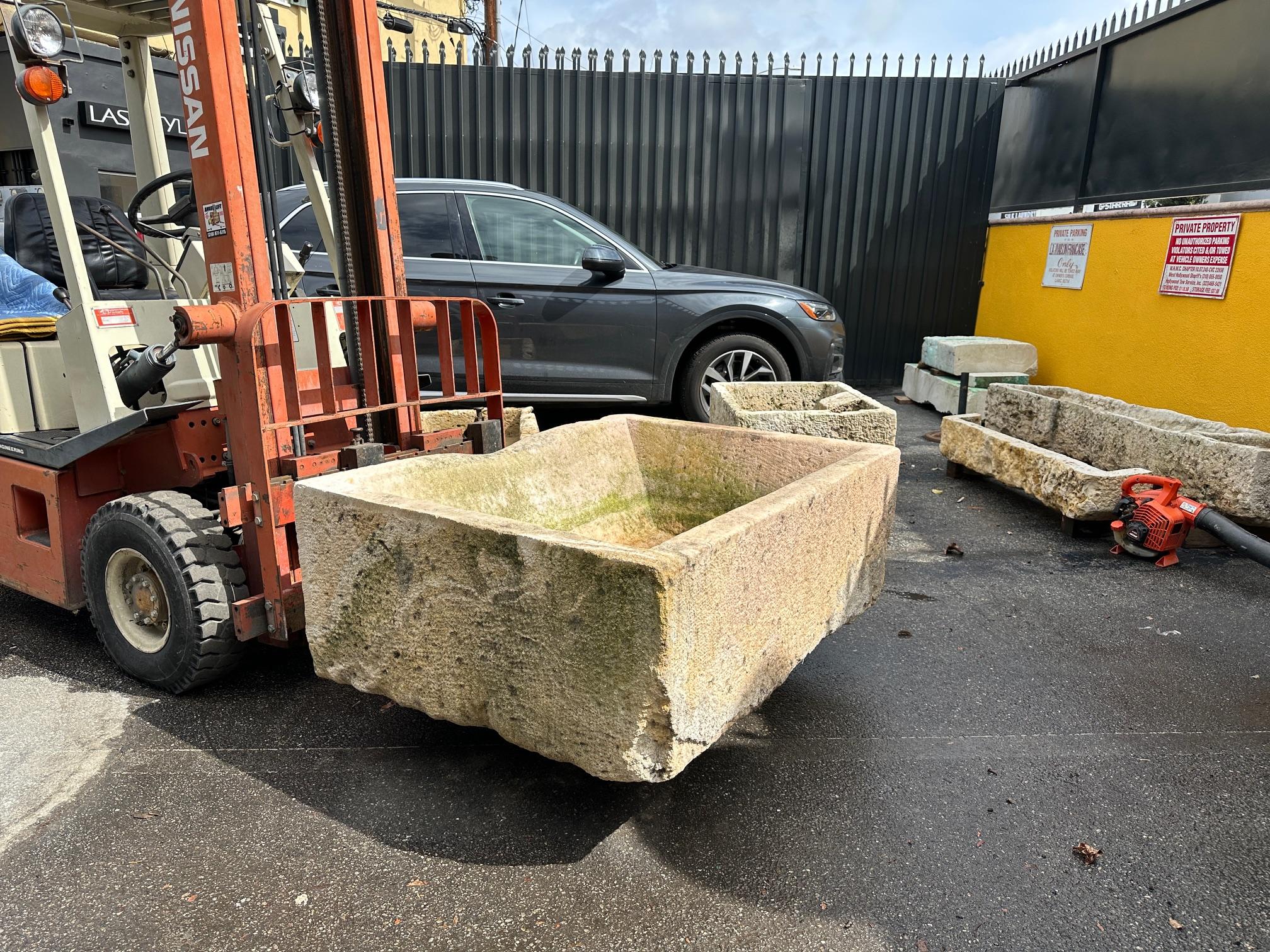 Hand Carved Stone Container Fountain Basin Tub Planter Firepit Trough Antique LA For Sale 5