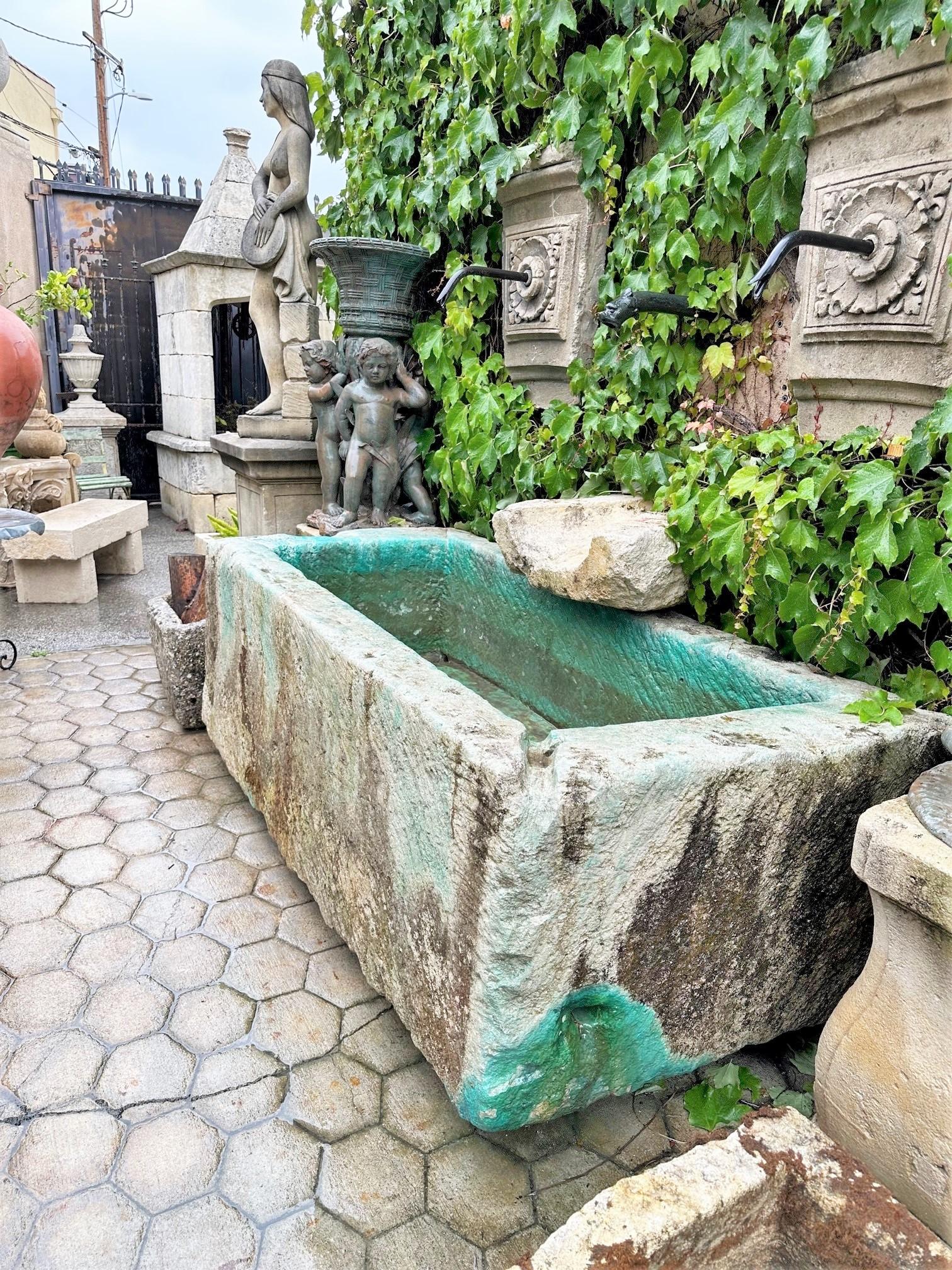 Hand Carved Stone Container Fountain Basin Tub Planter Firepit Trough Antique LA For Sale 2