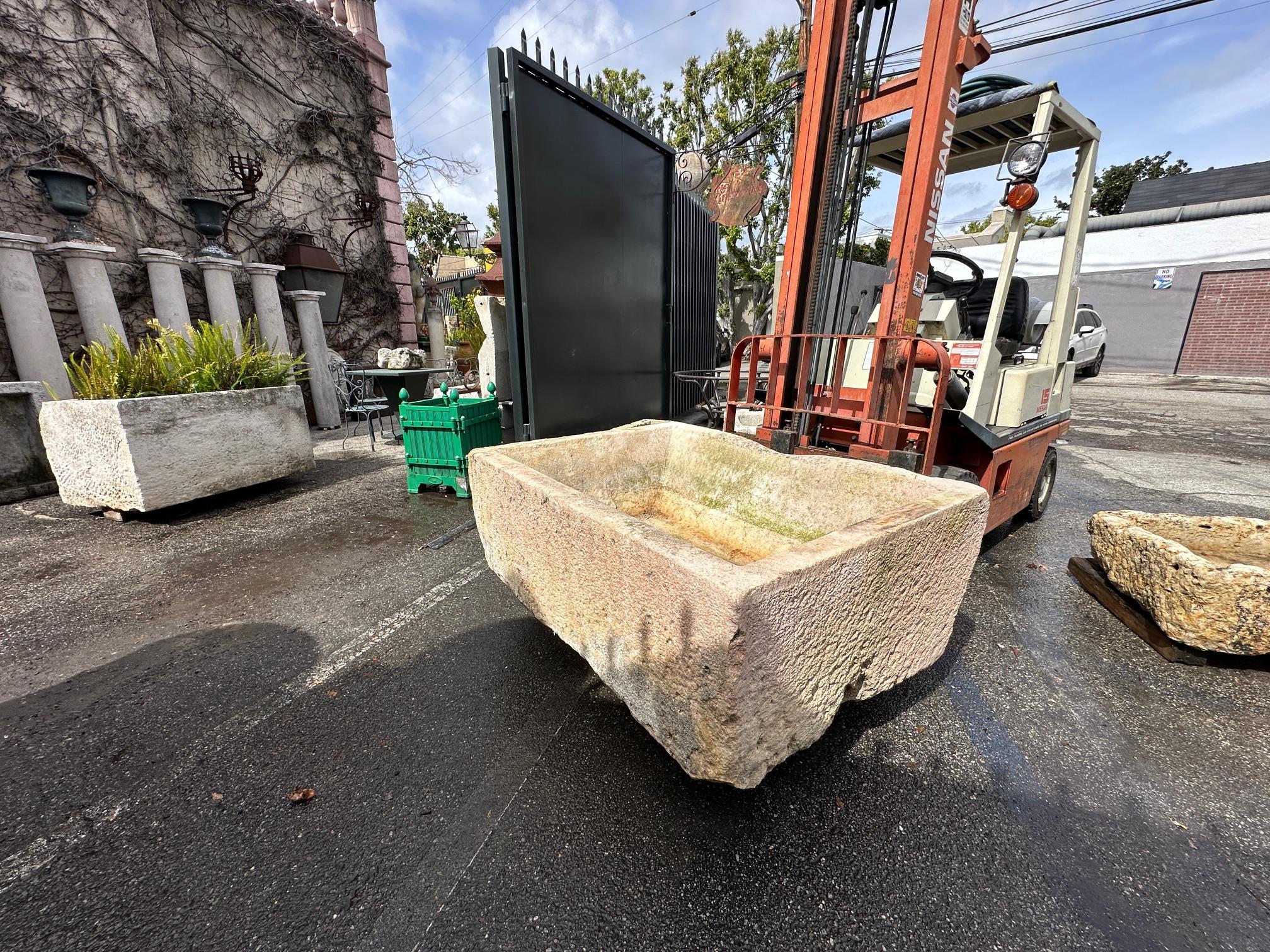 Hand Carved Stone Container Fountain Basin Tub Planter Firepit Trough Antique LA For Sale 7