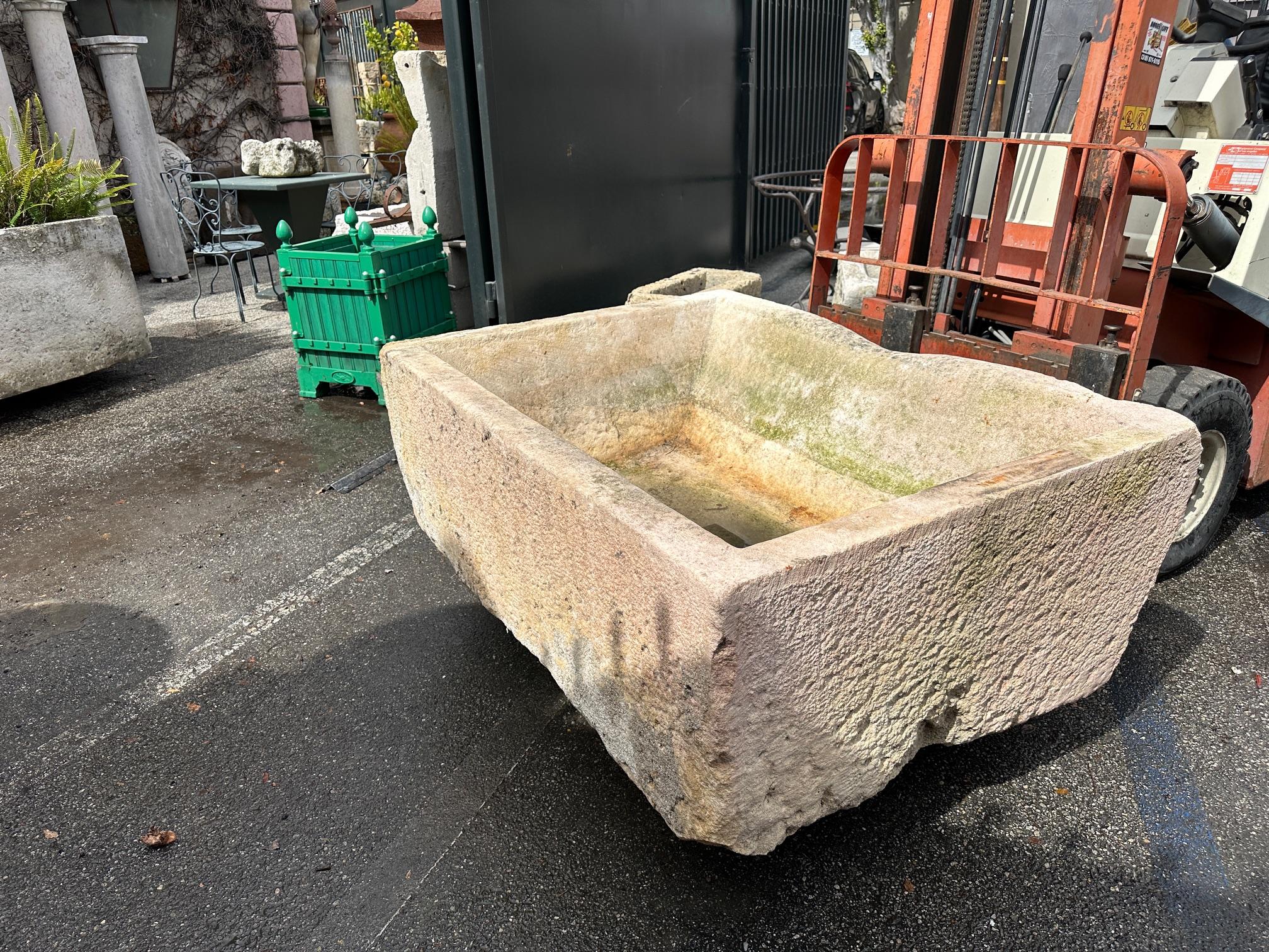 Hand Carved Stone Container Fountain Basin Tub Planter Firepit Trough Antique LA For Sale 8