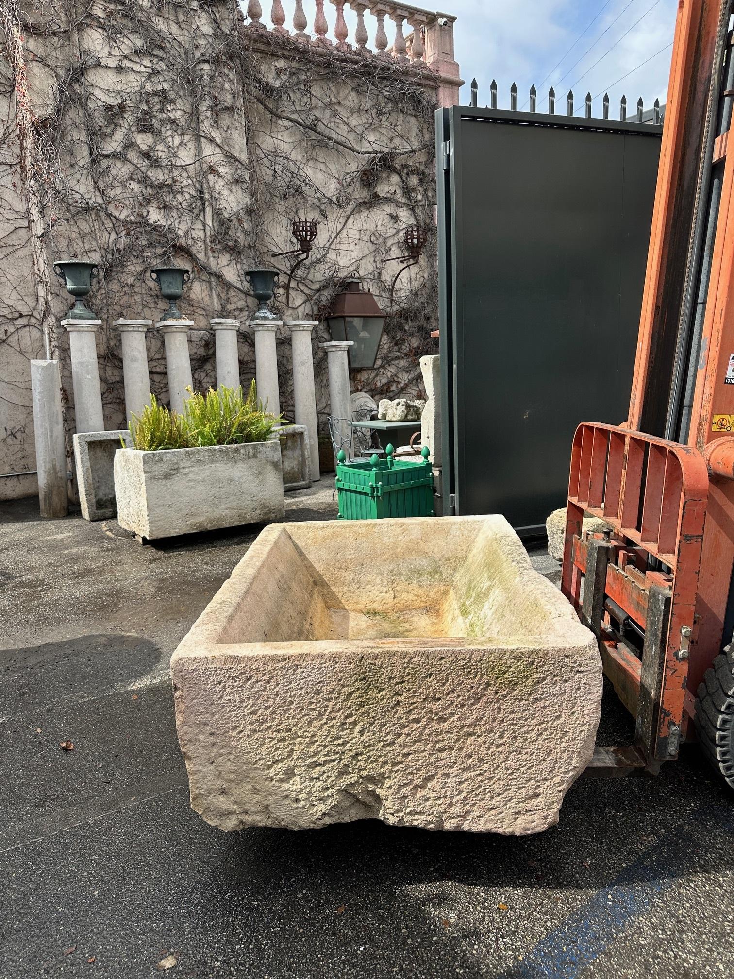 Hand Carved Stone Container Fountain Basin Tub Planter Firepit Trough Antique LA For Sale 9