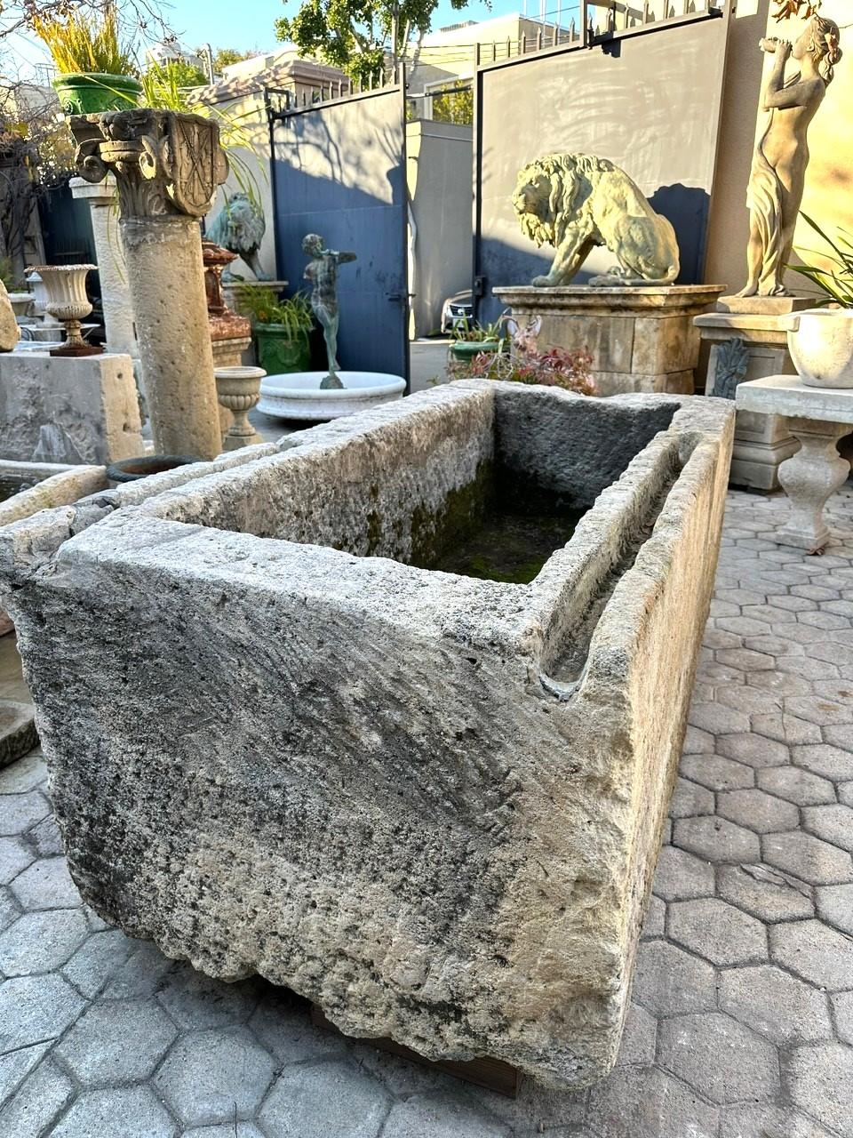 Hand Carved Stone Container Fountain Basin Tub Planter Firepit Trough Antique LA For Sale 9