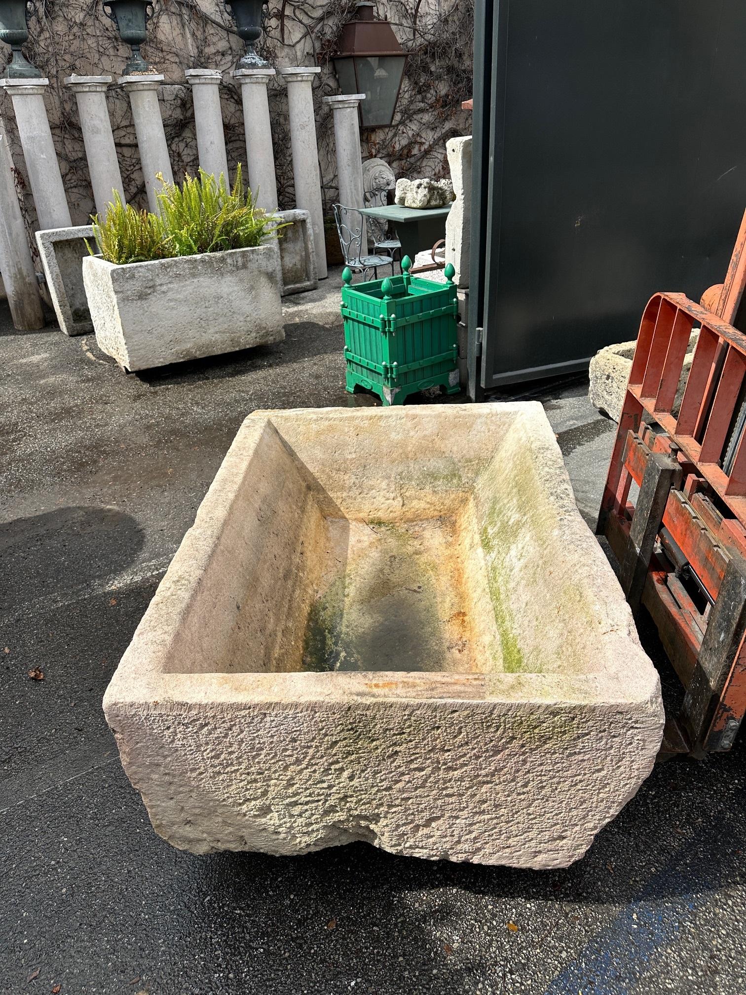 Hand Carved Stone Container Fountain Basin Tub Planter Firepit Trough Antique LA For Sale 10
