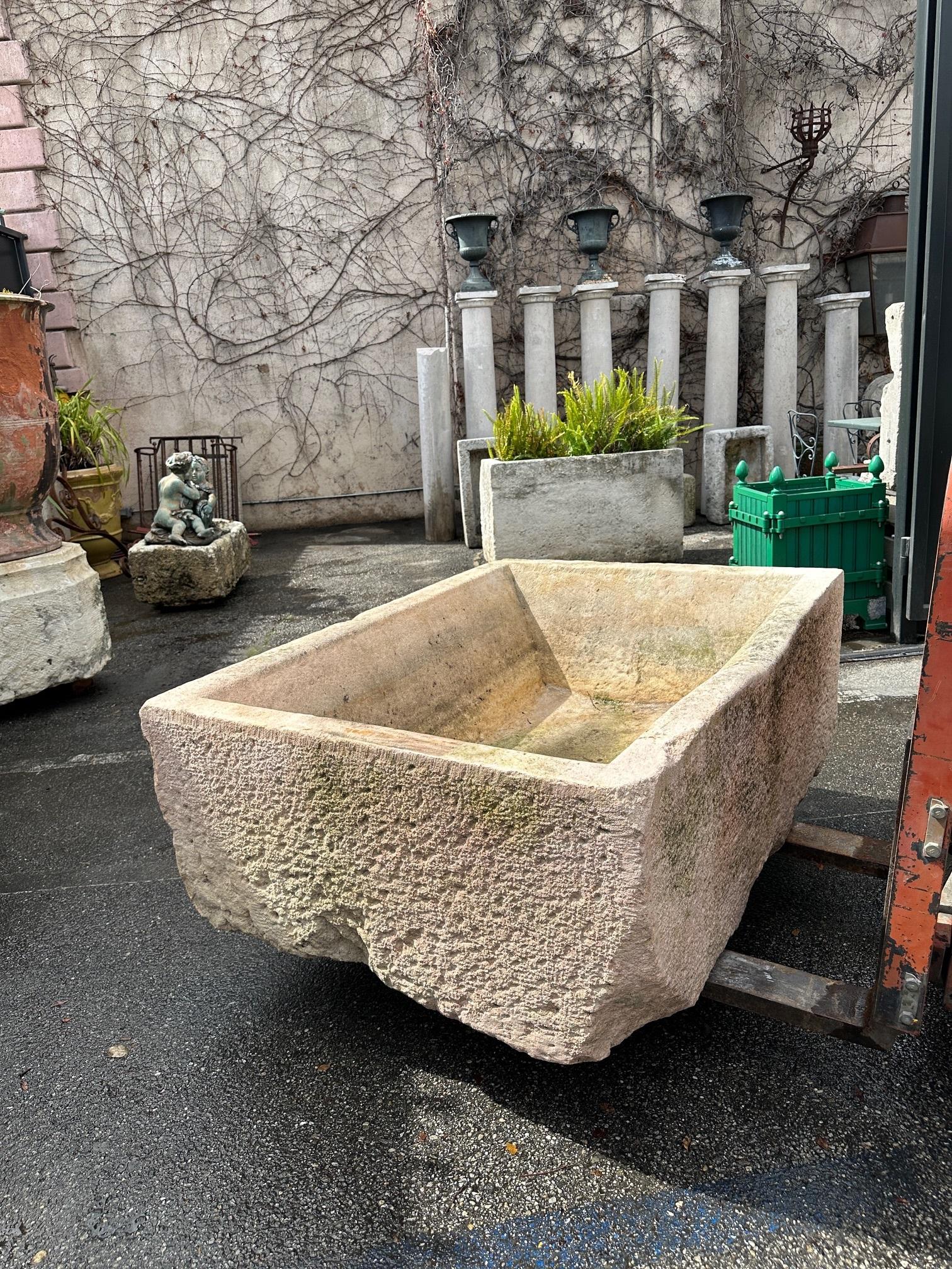 Hand Carved Stone Container Fountain Basin Tub Planter Firepit Trough Antique LA For Sale 11