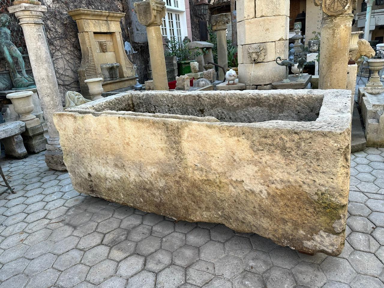 Hand Carved Stone Container Fountain Basin Tub Planter Firepit Trough Antique LA For Sale 11