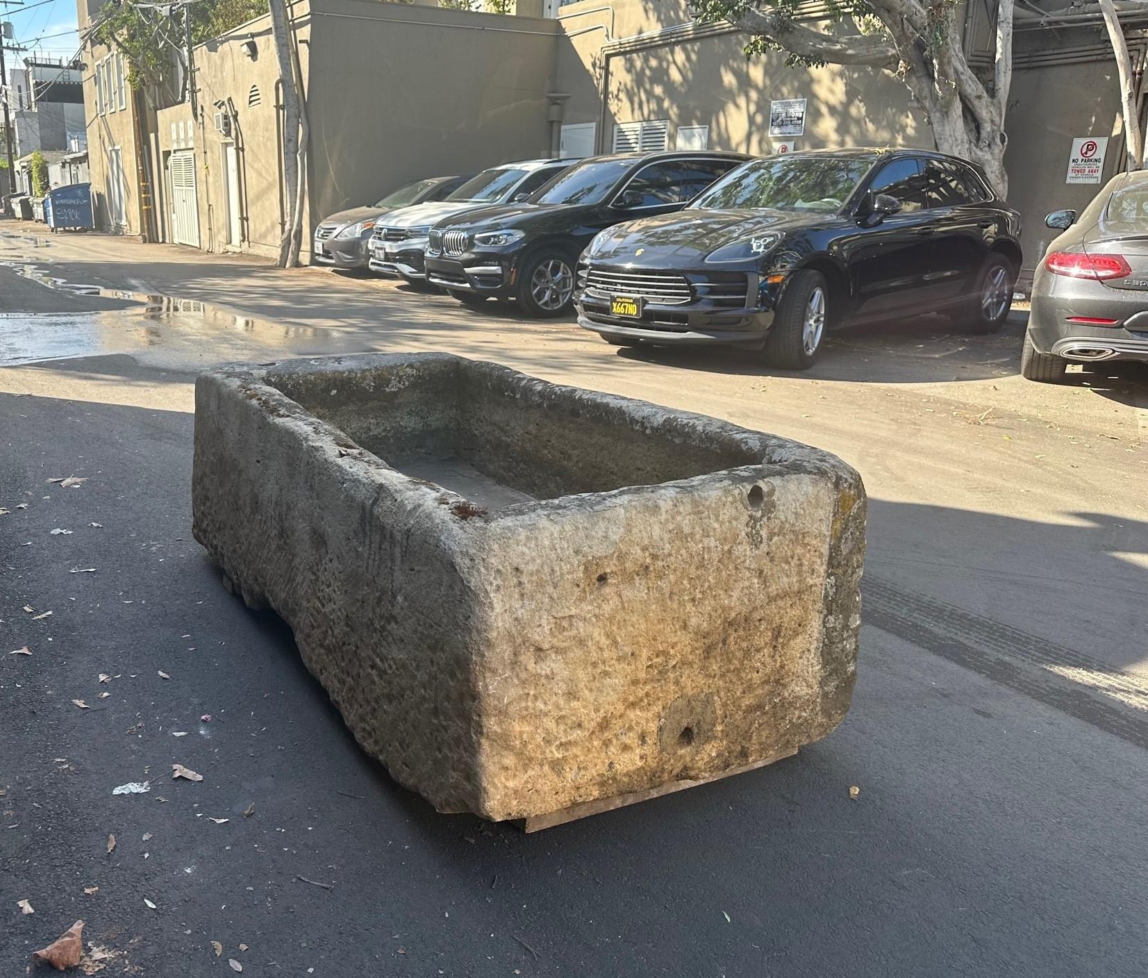 Hand Carved Stone Container Fountain Basin Tub Planter Firepit Trough Antique LA In Good Condition In West Hollywood, CA
