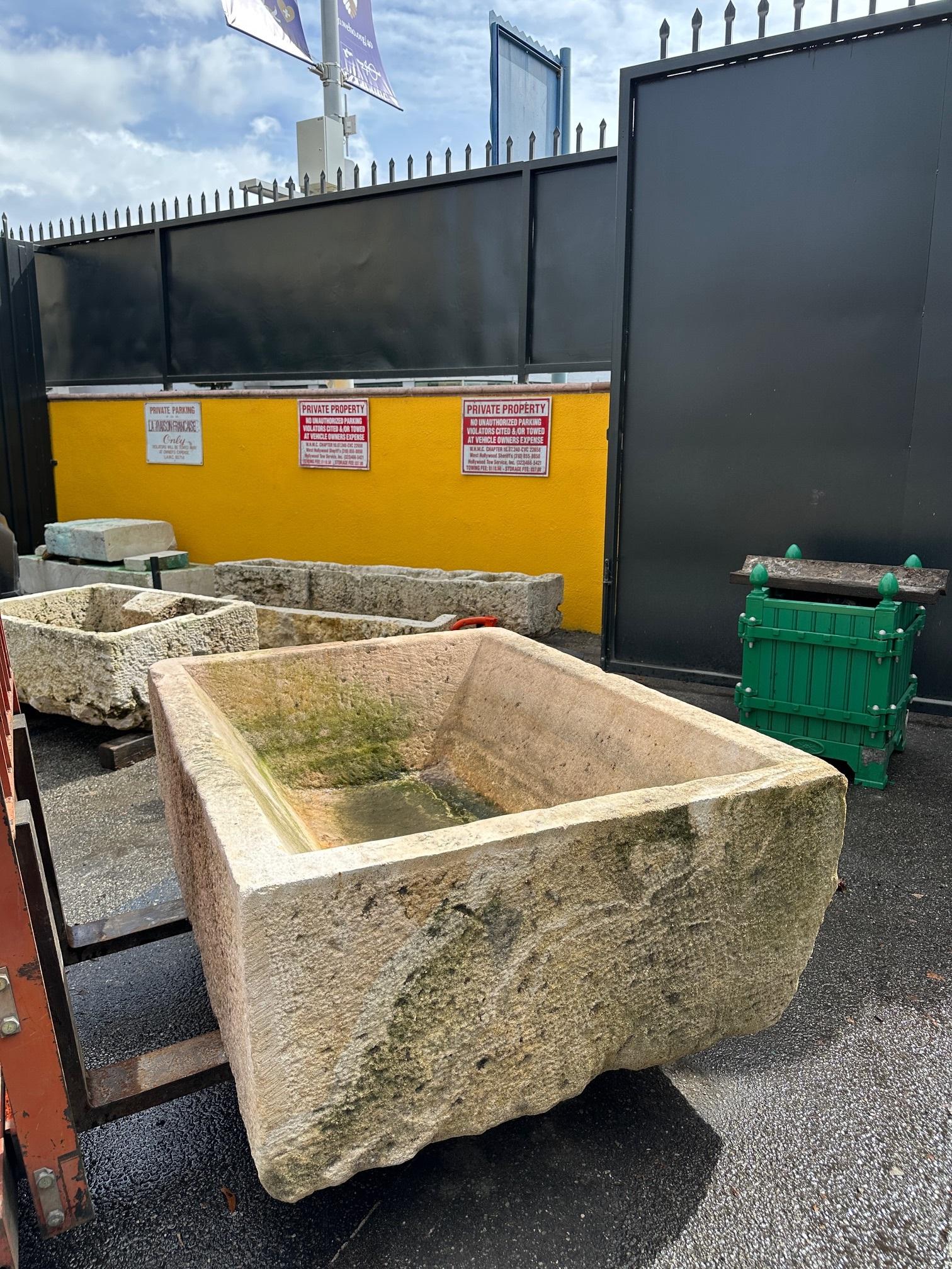 Hand Carved Stone Container Fountain Basin Tub Planter Firepit Trough Antique LA For Sale 14