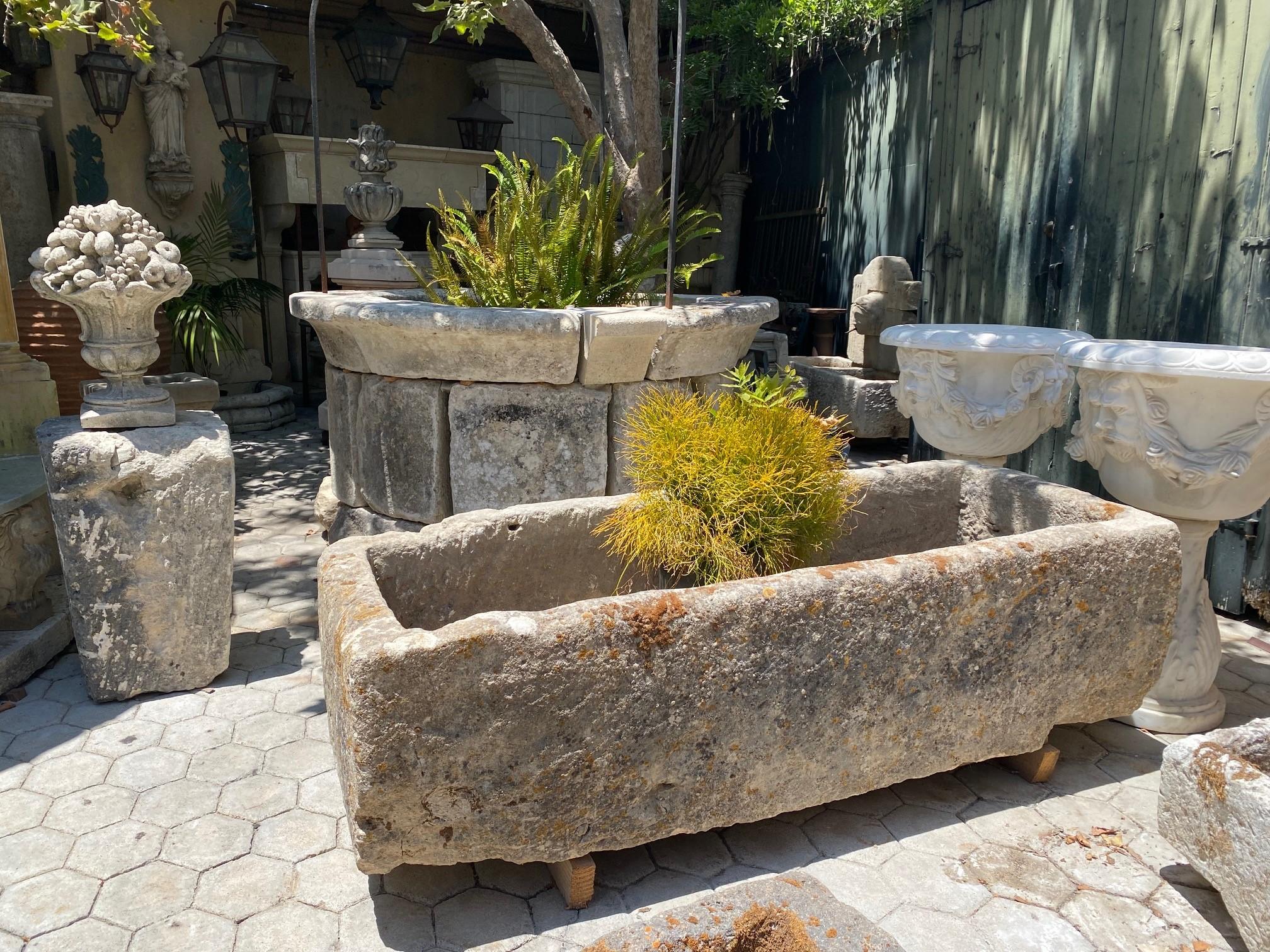 Hand Carved Stone Container Fountain Basin Tub Planter Firepit Trough Antique LA . Exquisite 17th 18th century water fountain basin of hand carved stone . This trough could be installed with a simple bronze spout or a carved stone fountain head , we