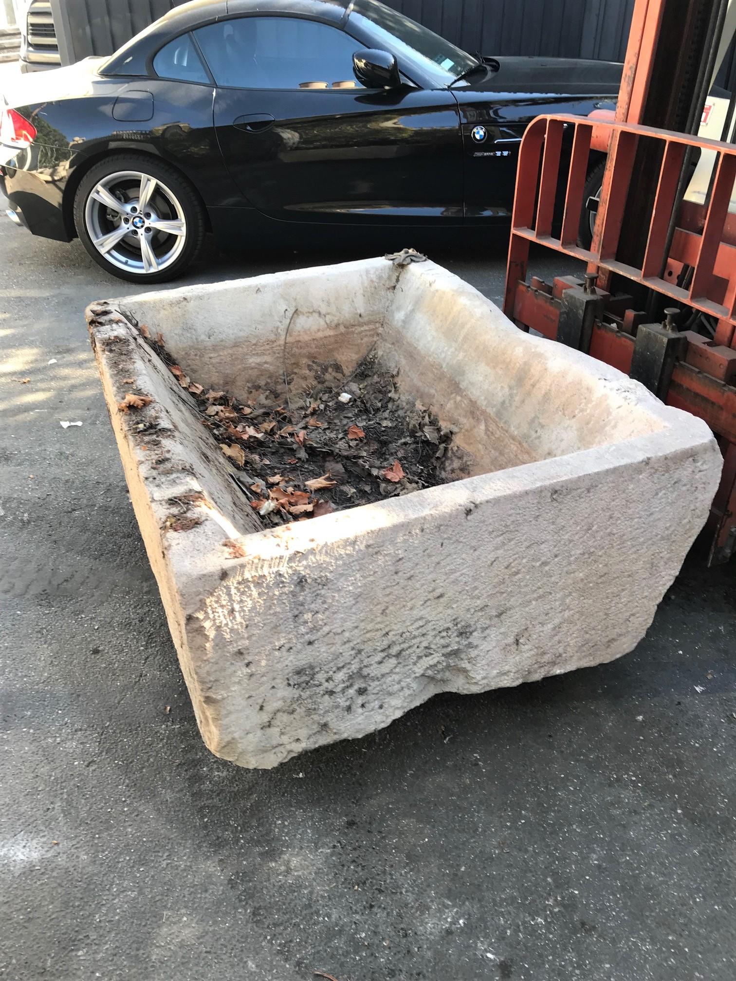 Hand Carved Stone Container Fountain Basin Tub Planter Firepit Trough Antique LA . Exquisite 18th century Thick Walls water fountain basin of hand carved stone . This trough could be installed with a simple bronze spout or a carved stone fountain