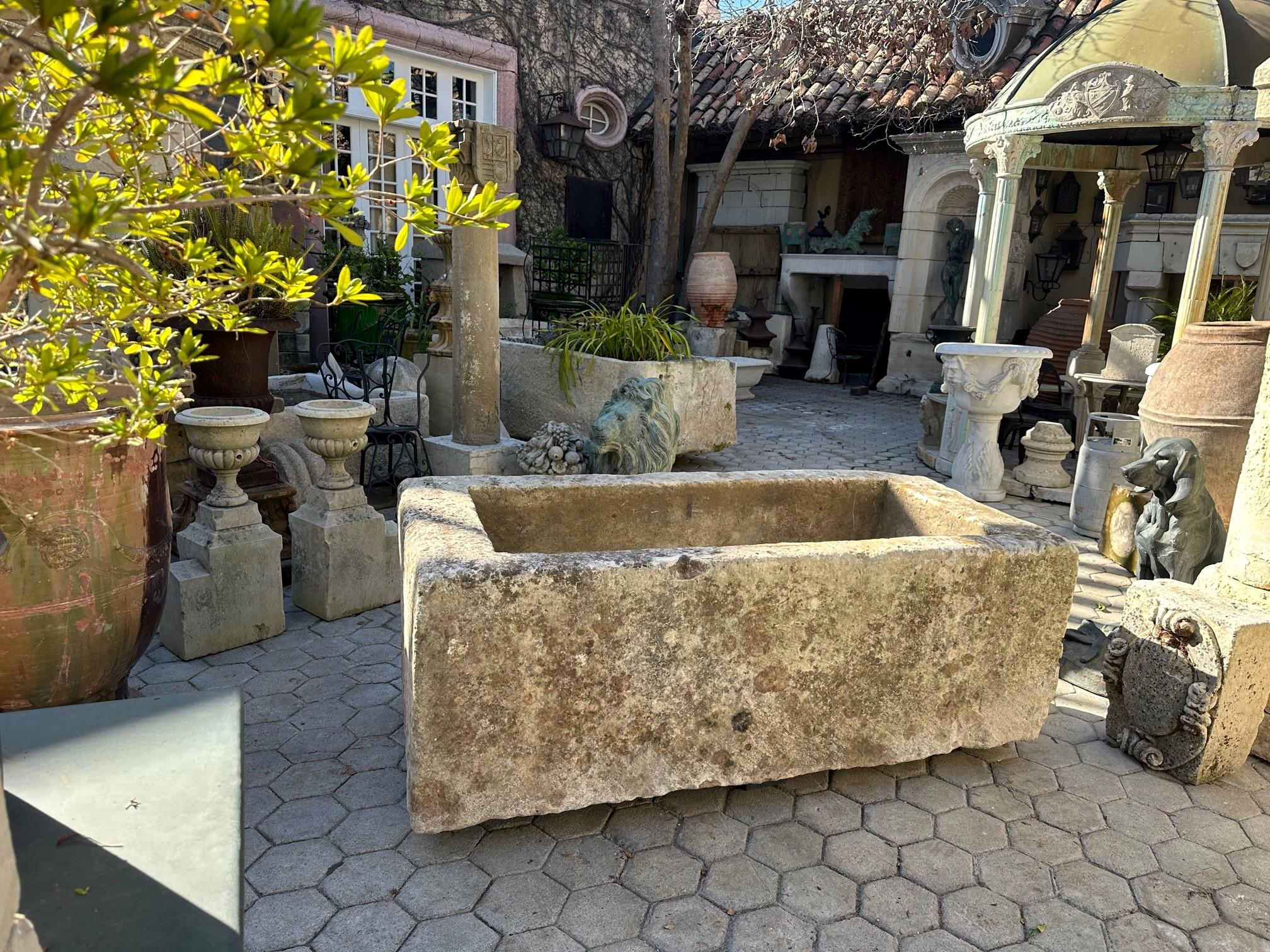 Hand Carved Stone Container Fountain Basin Tub Planter Firepit Trough Antique LA . Exquisite Large 18th century water fountain basin of hand carved stone . This trough could be installed with a simple bronze spout or a carved stone fountain head ,