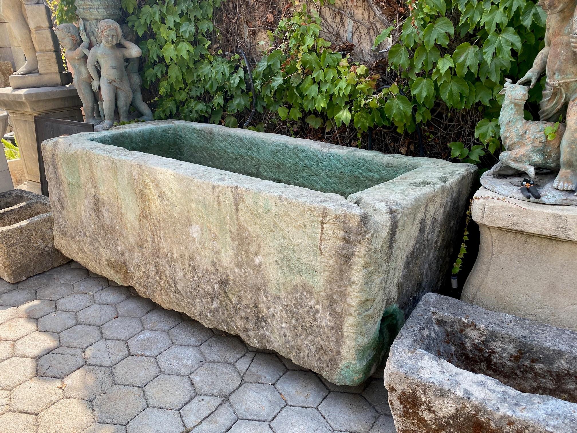 Hand Carved Stone Container Fountain Basin Tub Planter Firepit Trough Antique LA . Exquisite Very Large 18th century water fountain basin of hand carved stone . This trough could be installed with a simple bronze spout or a carved stone fountain