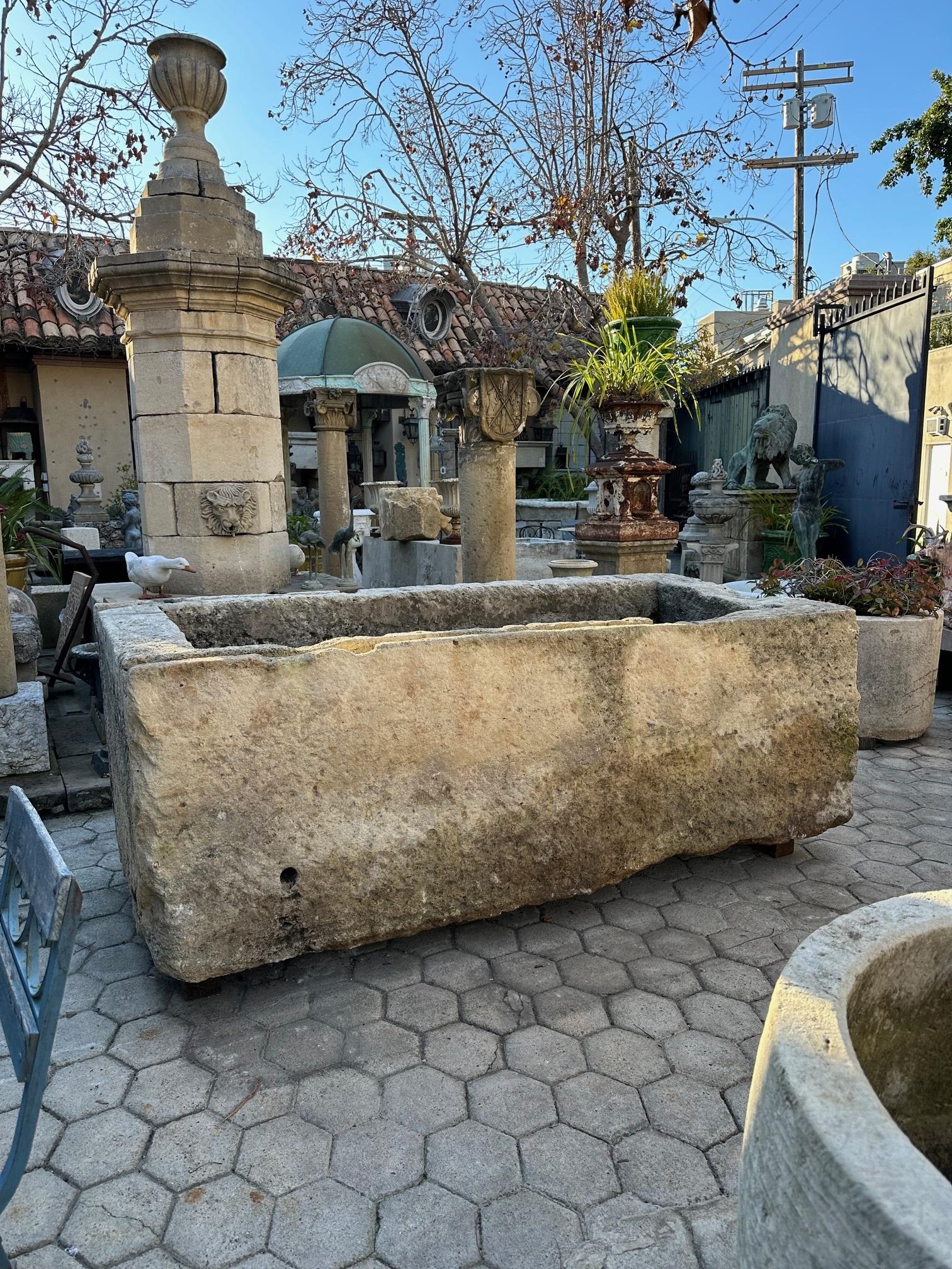 Hand carved stone Container Fountain Basin Tub planter Firepit Trough antique LA. Exquisite Very Large 17th century water fountain basin of hand carved stone. This trough could be installed with a simple bronze spout or a carved stone fountain head,
