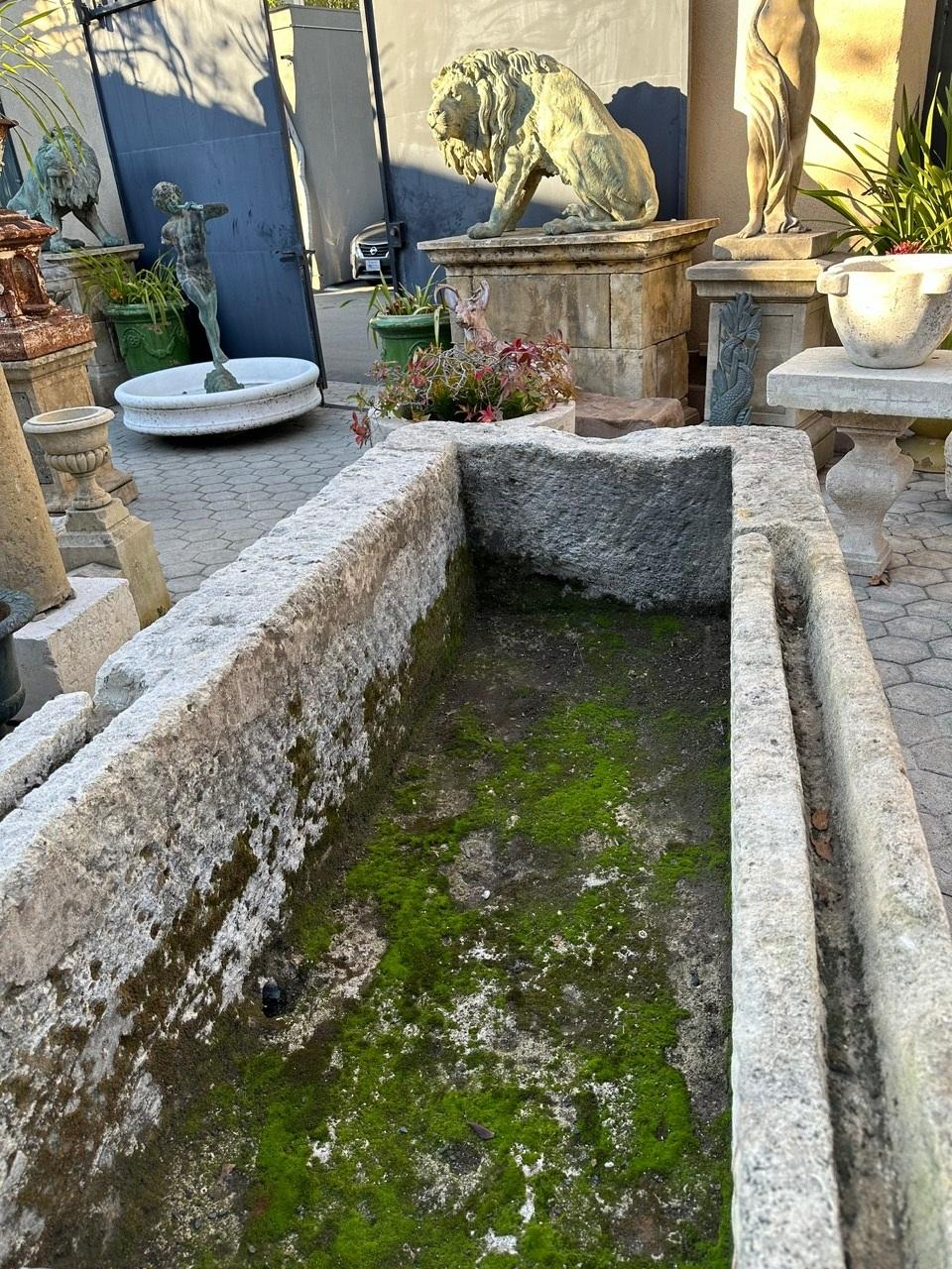 French Hand Carved Stone Container Fountain Basin Tub Planter Firepit Trough Antique LA For Sale