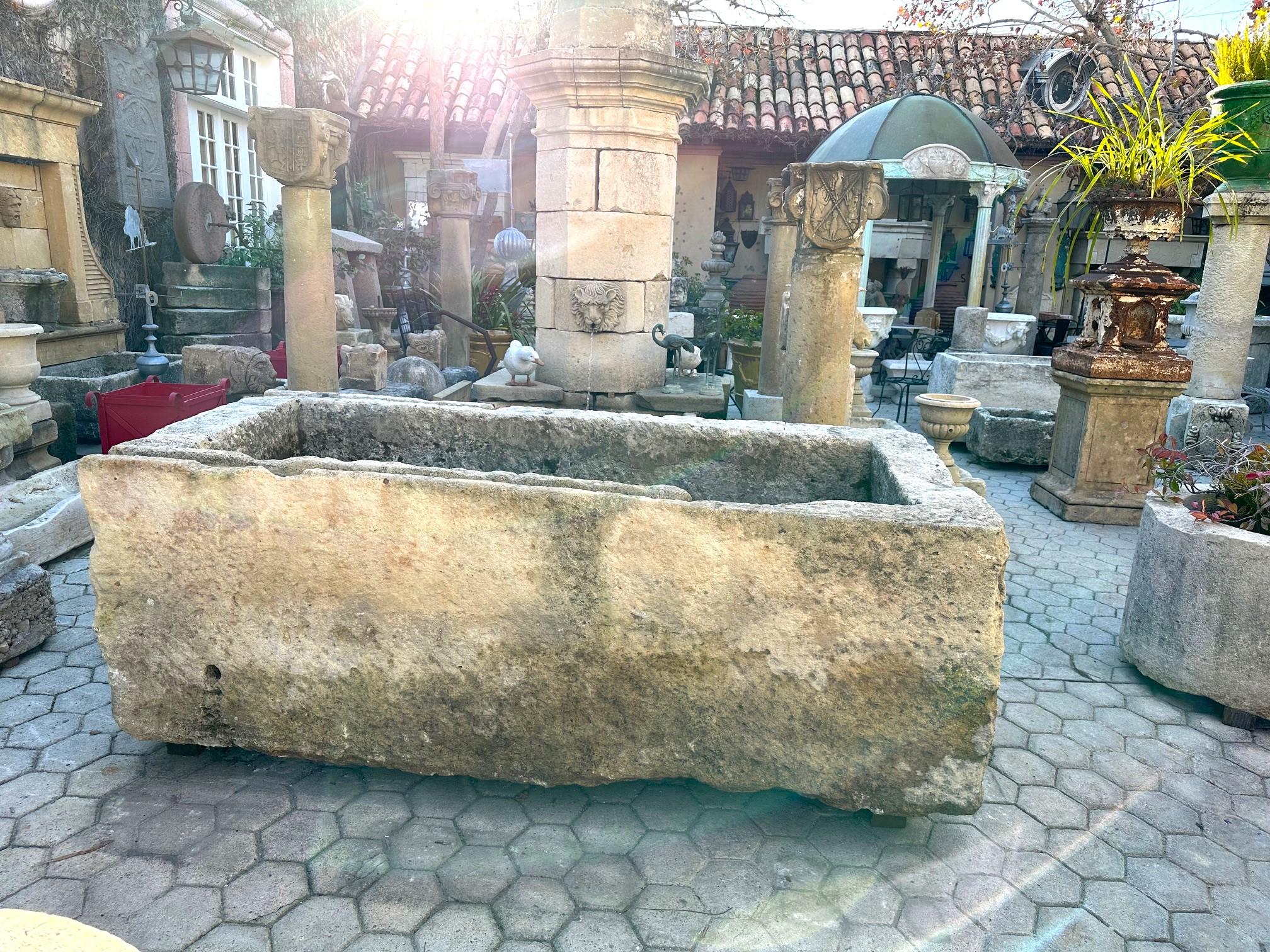 Hand Carved Stone Container Fountain Basin Tub Planter Firepit Trough Antique LA In Good Condition For Sale In West Hollywood, CA