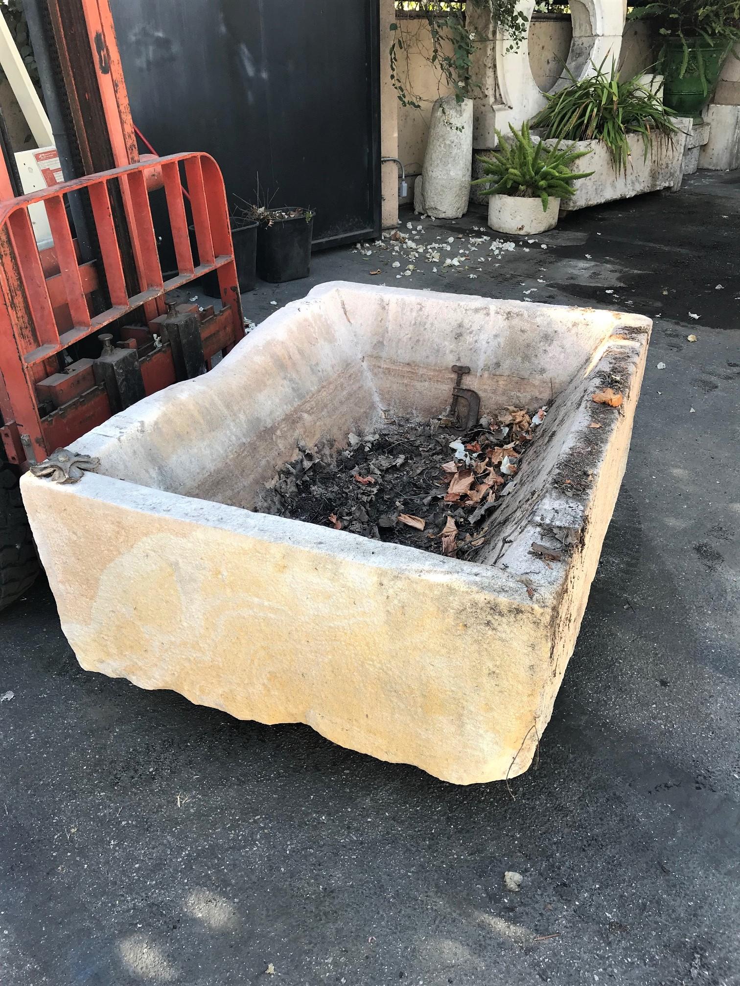 18th Century and Earlier Hand Carved Stone Container Fountain Basin Tub Planter Firepit Trough Antique LA For Sale