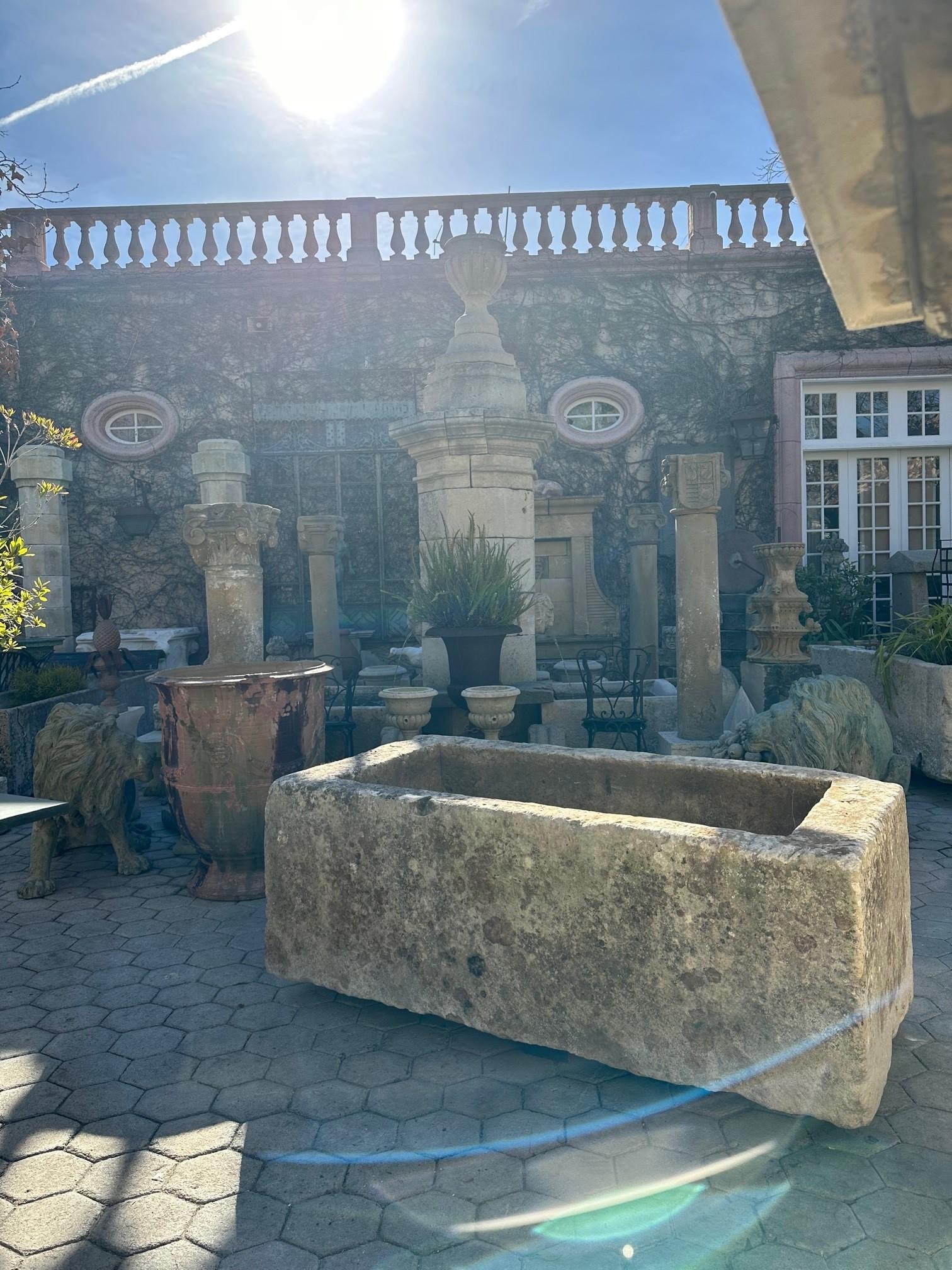 18th Century and Earlier Hand Carved Stone Container Fountain Basin Tub Planter Firepit Trough Antique LA