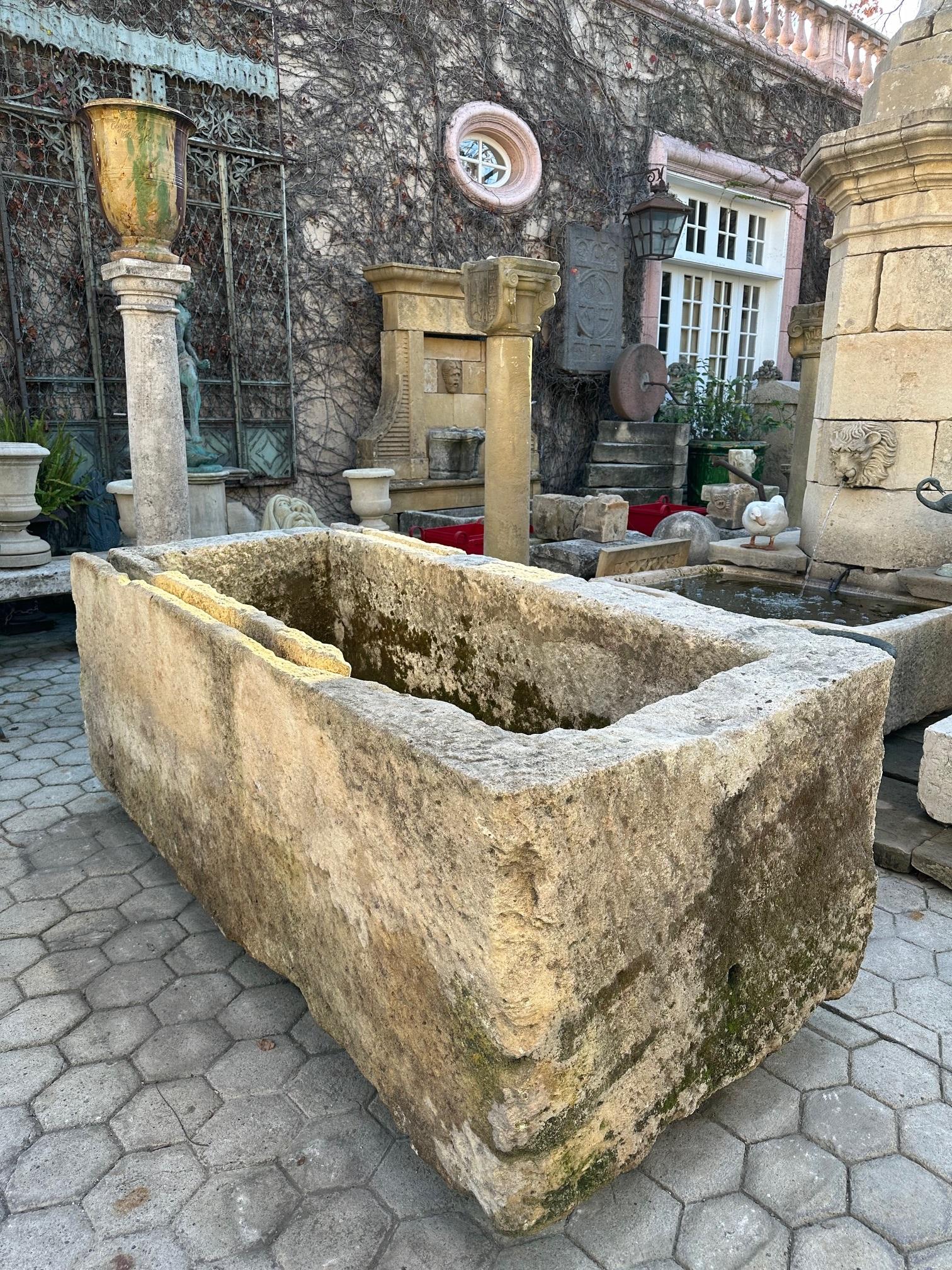Hand Carved Stone Container Fountain Basin Tub Planter Firepit Trough Antique LA For Sale 1