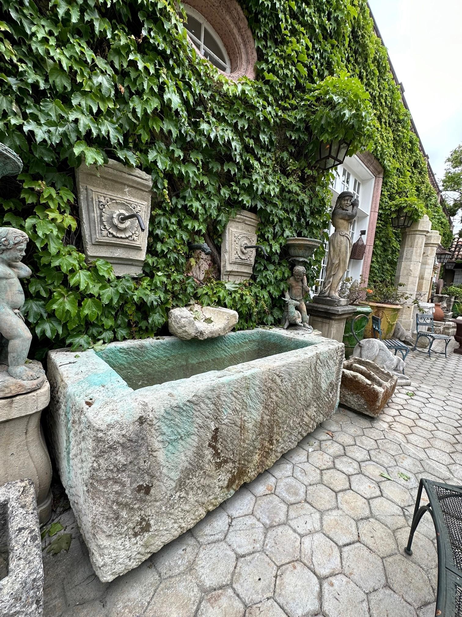 Hand Carved Stone Container Fountain Basin Tub Planter Firepit Trough Antique LA In Good Condition For Sale In West Hollywood, CA