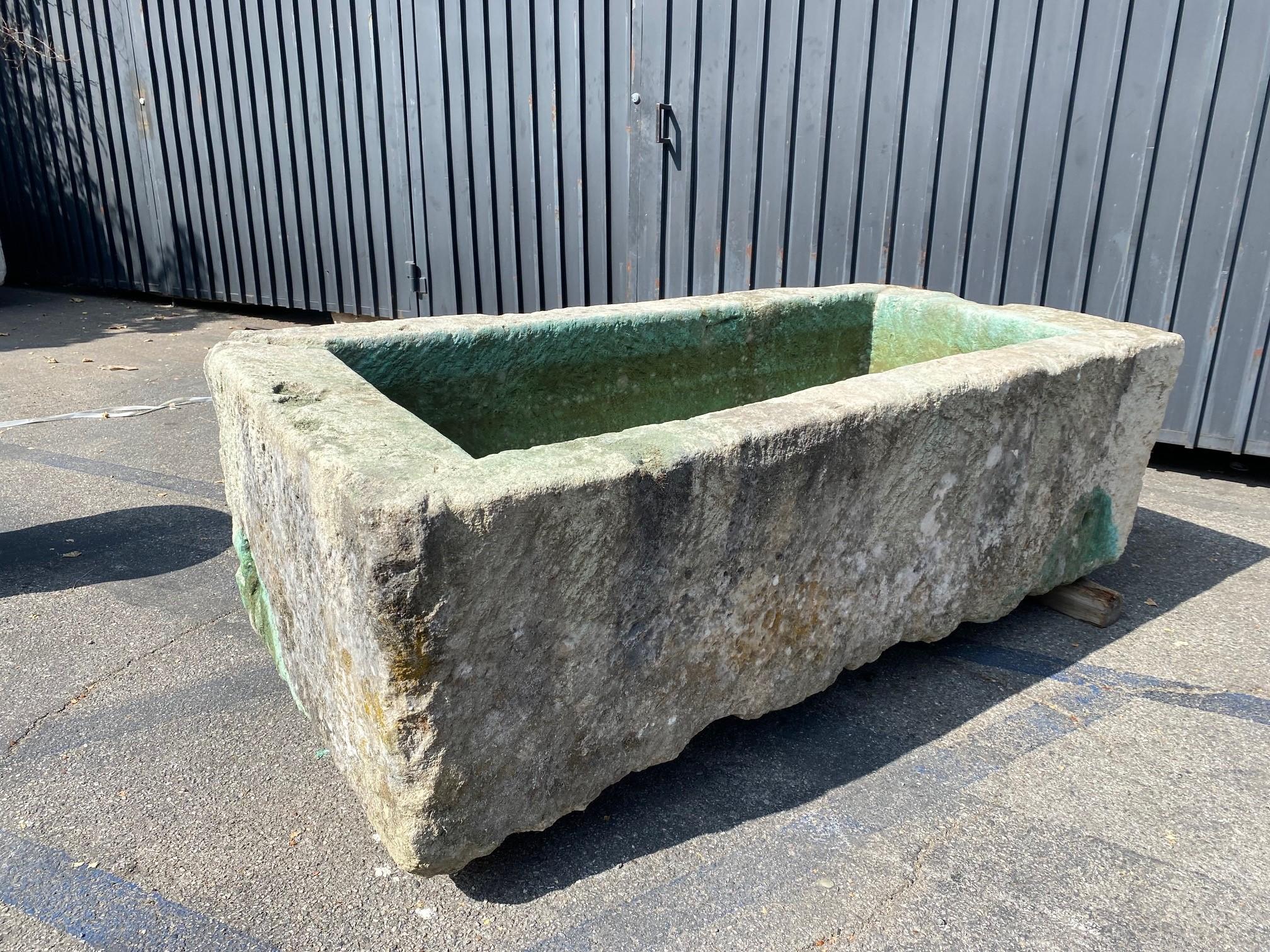 18th Century and Earlier Hand Carved Stone Container Fountain Basin Tub Planter Firepit Trough Antique LA For Sale