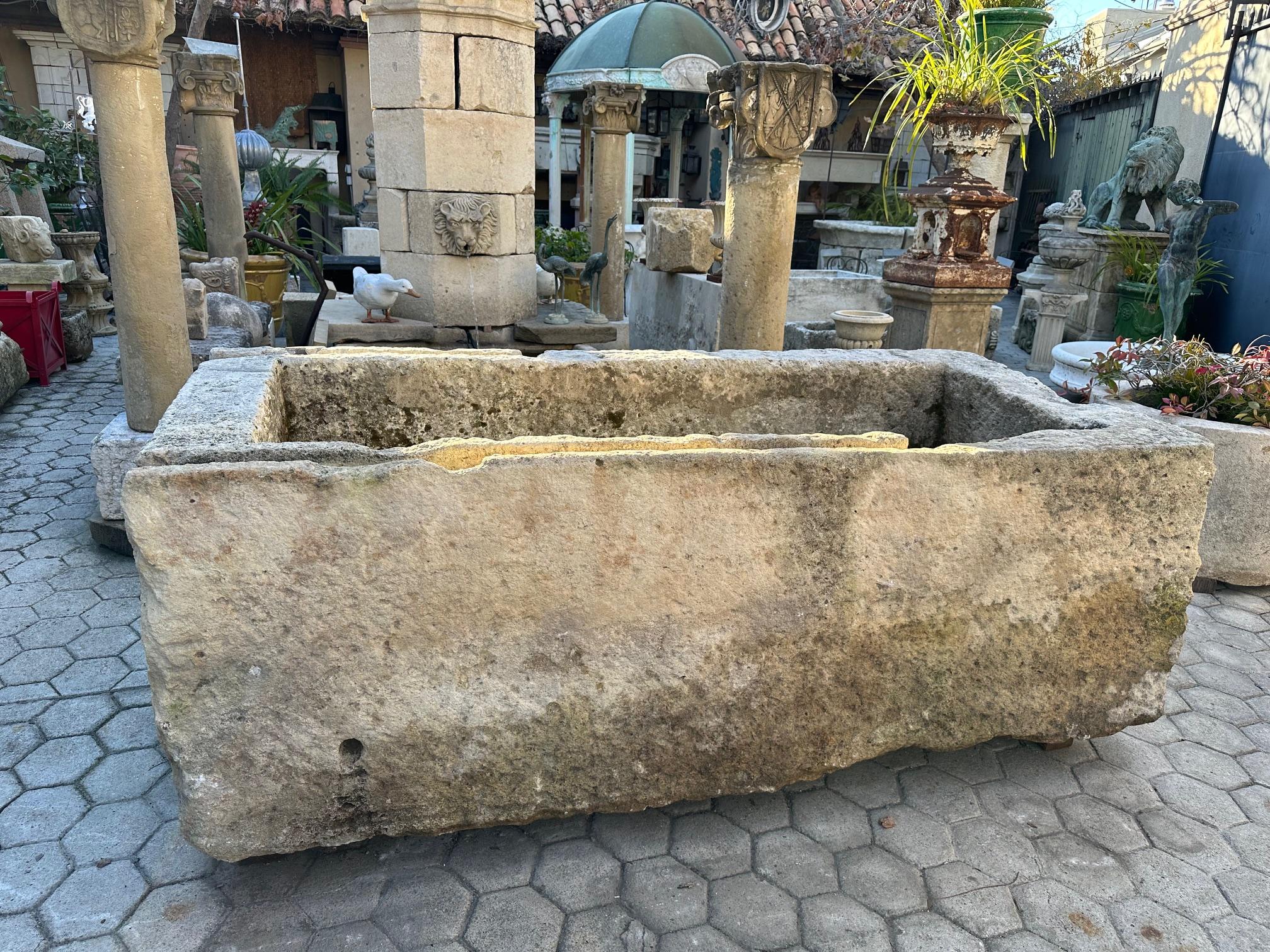 Hand Carved Stone Container Fountain Basin Tub Planter Firepit Trough Antique LA For Sale 4