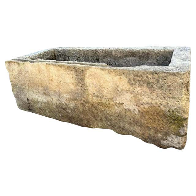 Container Bottom Stone Rustic Hand Carved Stone Container Jardinière Trough Basin Planter ...