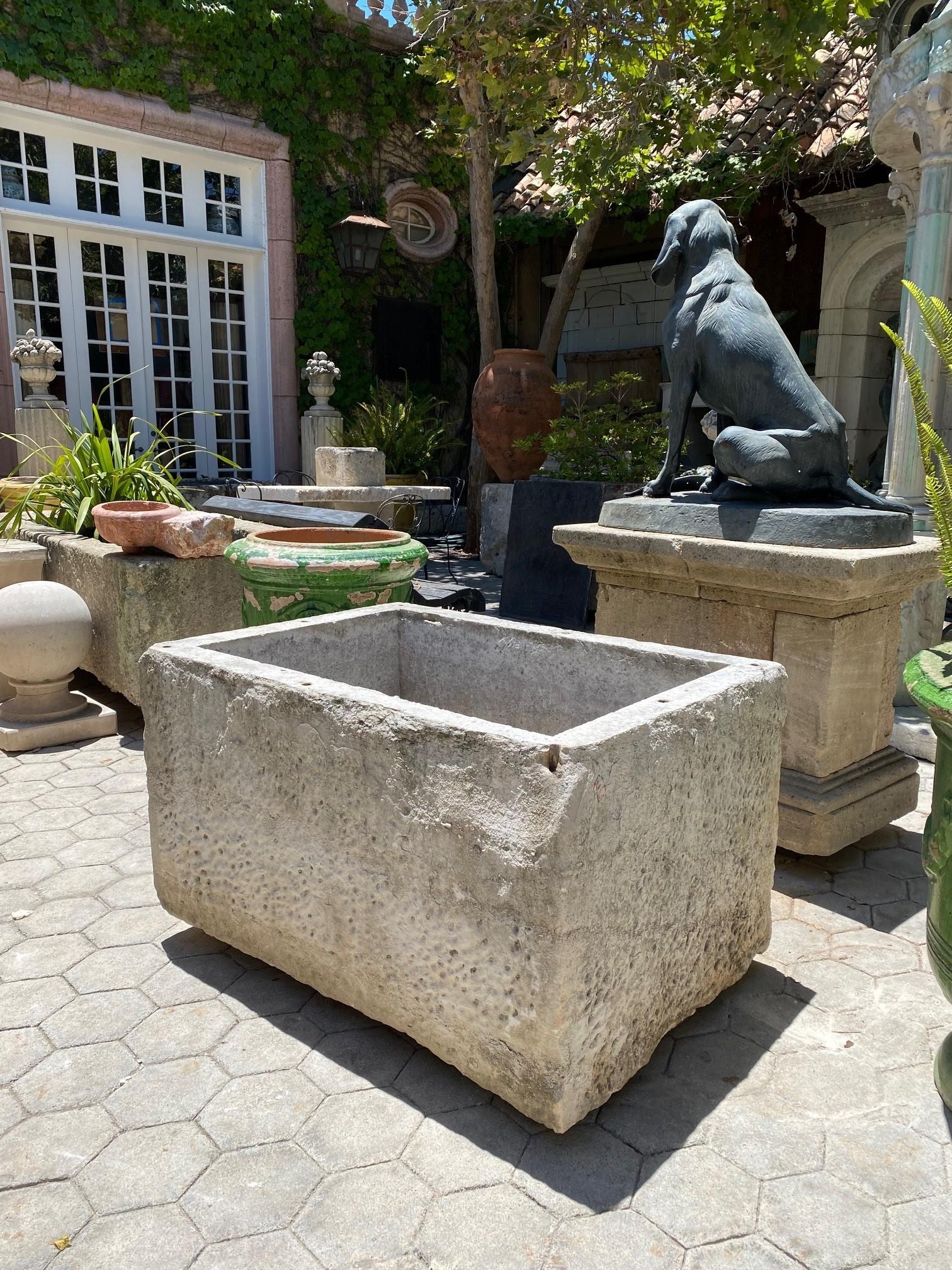 Hand-Carved Hand Carved Stone Container Fountain Basin Tub Planter Firepit Trough Antiques For Sale