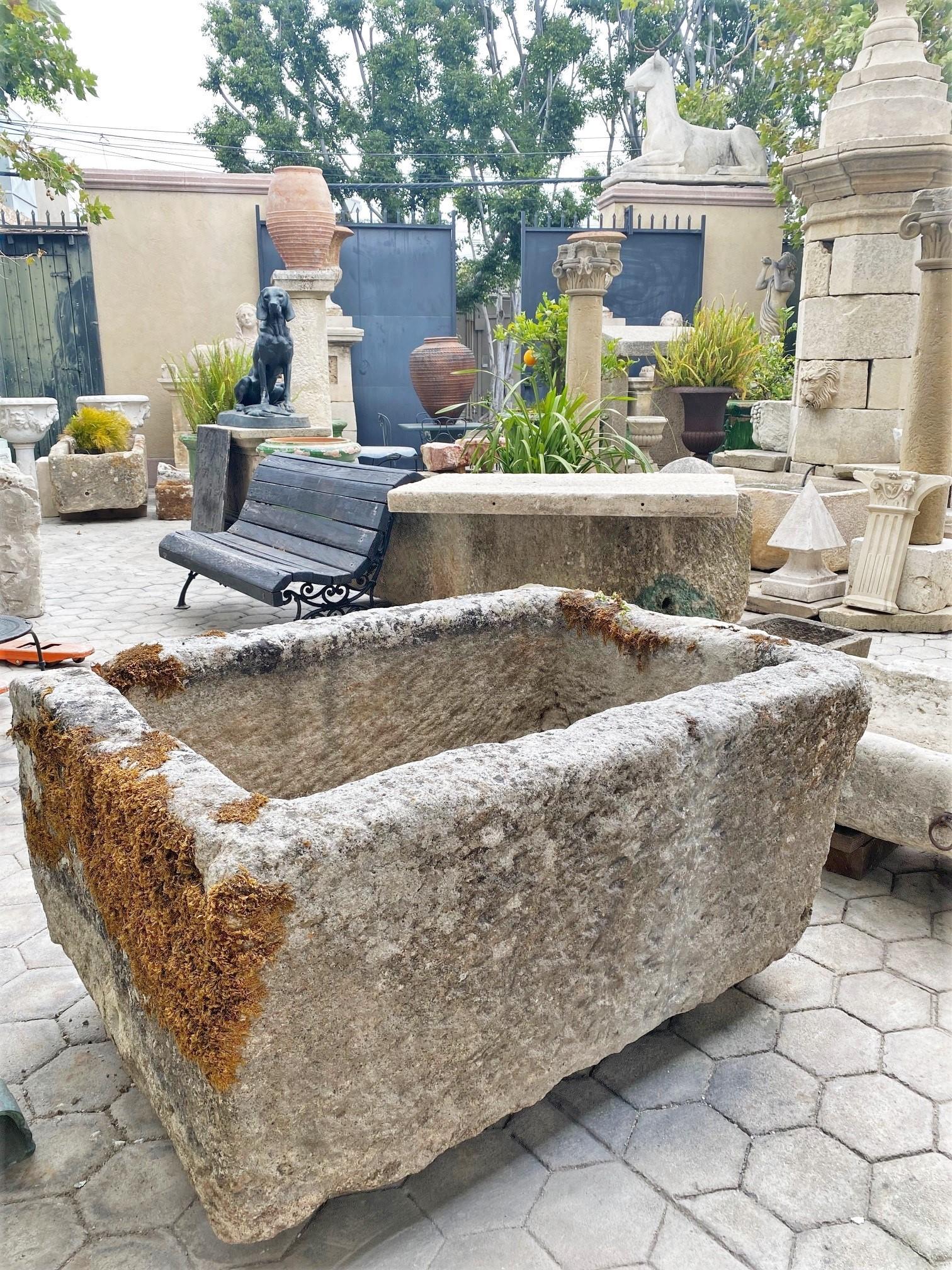 Hand Carved Stone Container Fountain Basin Tub Planter Firepit Trough Antiques In Good Condition In West Hollywood, CA