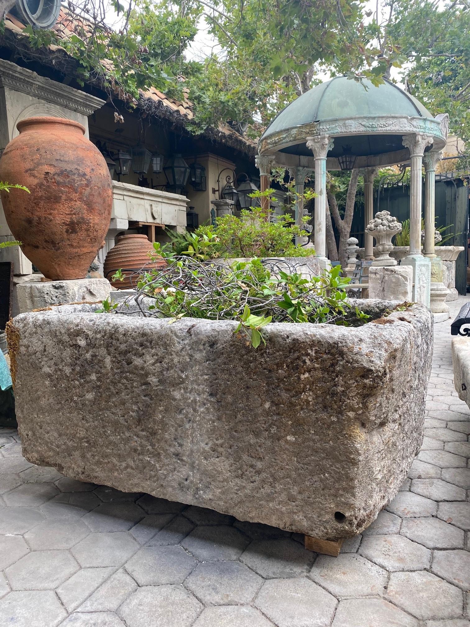 18th Century Hand Carved Stone Container Fountain Basin Tub Planter Firepit Trough Antiques