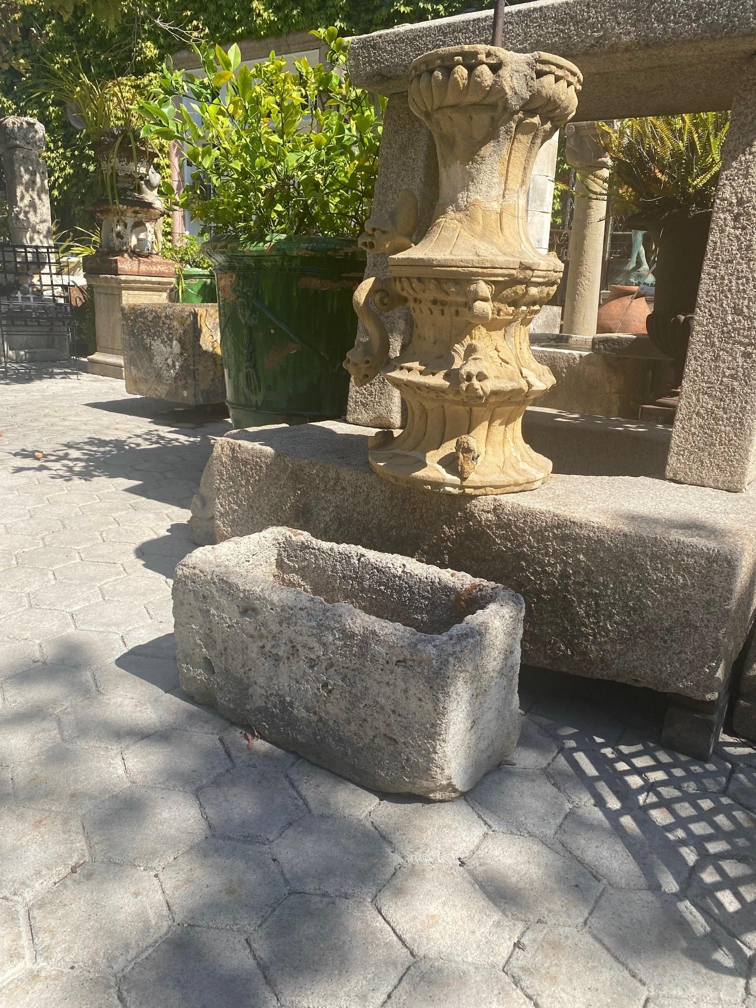 French Hand Carved Stone Container Fountain Trough Basin Planter Antique Farm Sink CA For Sale