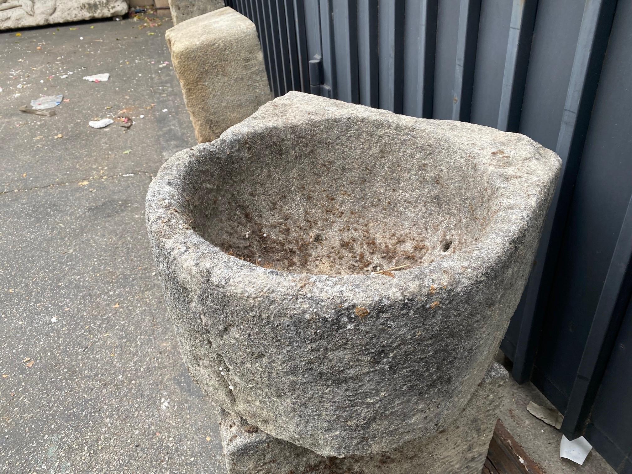 Hand Carved Stone Container Fountain Trough Basin Planter Antique Farm Sink LA For Sale 4