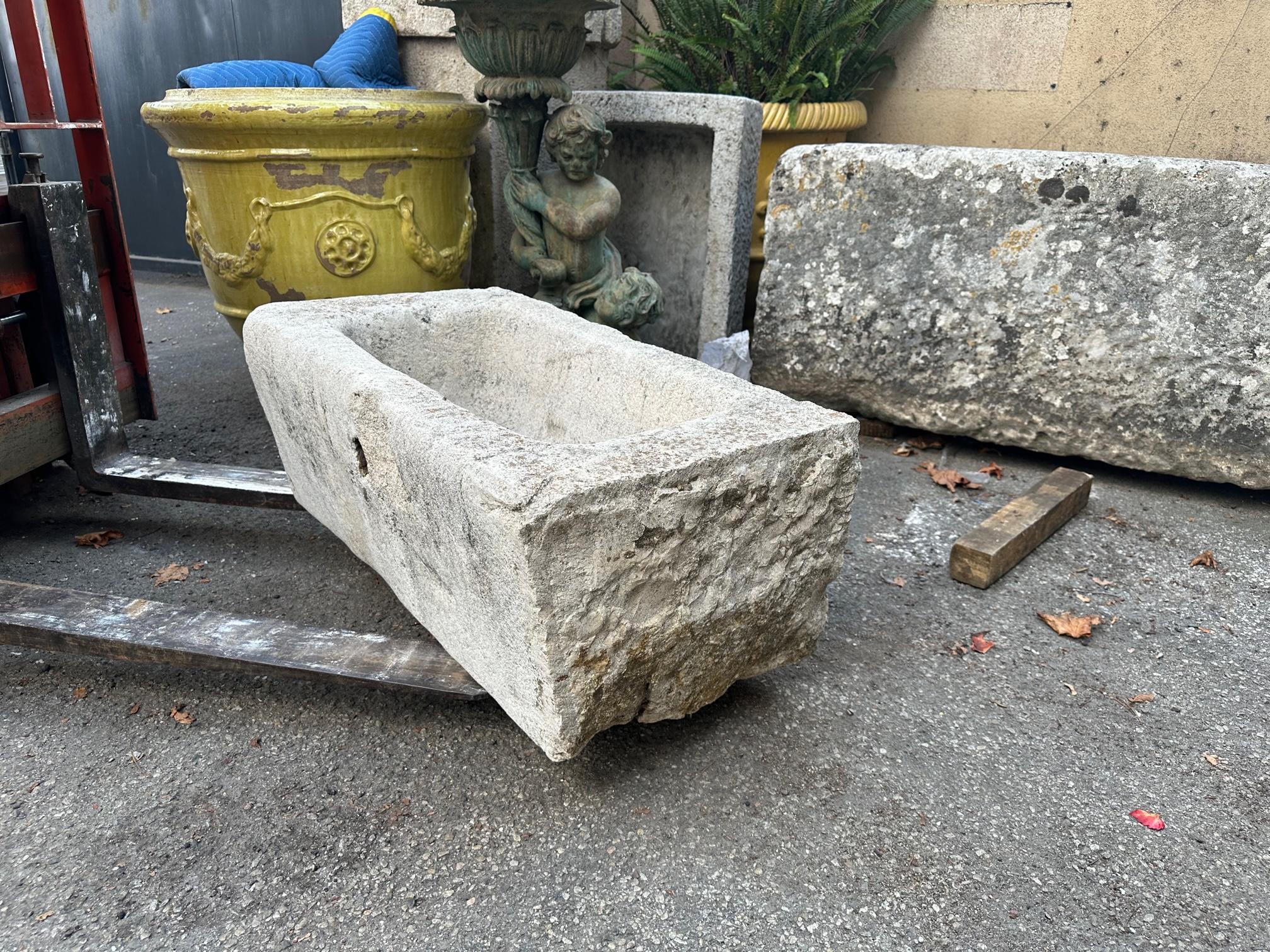 Hand Carved Stone Container Fountain Trough Basin Planter Antique Farm Sink LA For Sale 8
