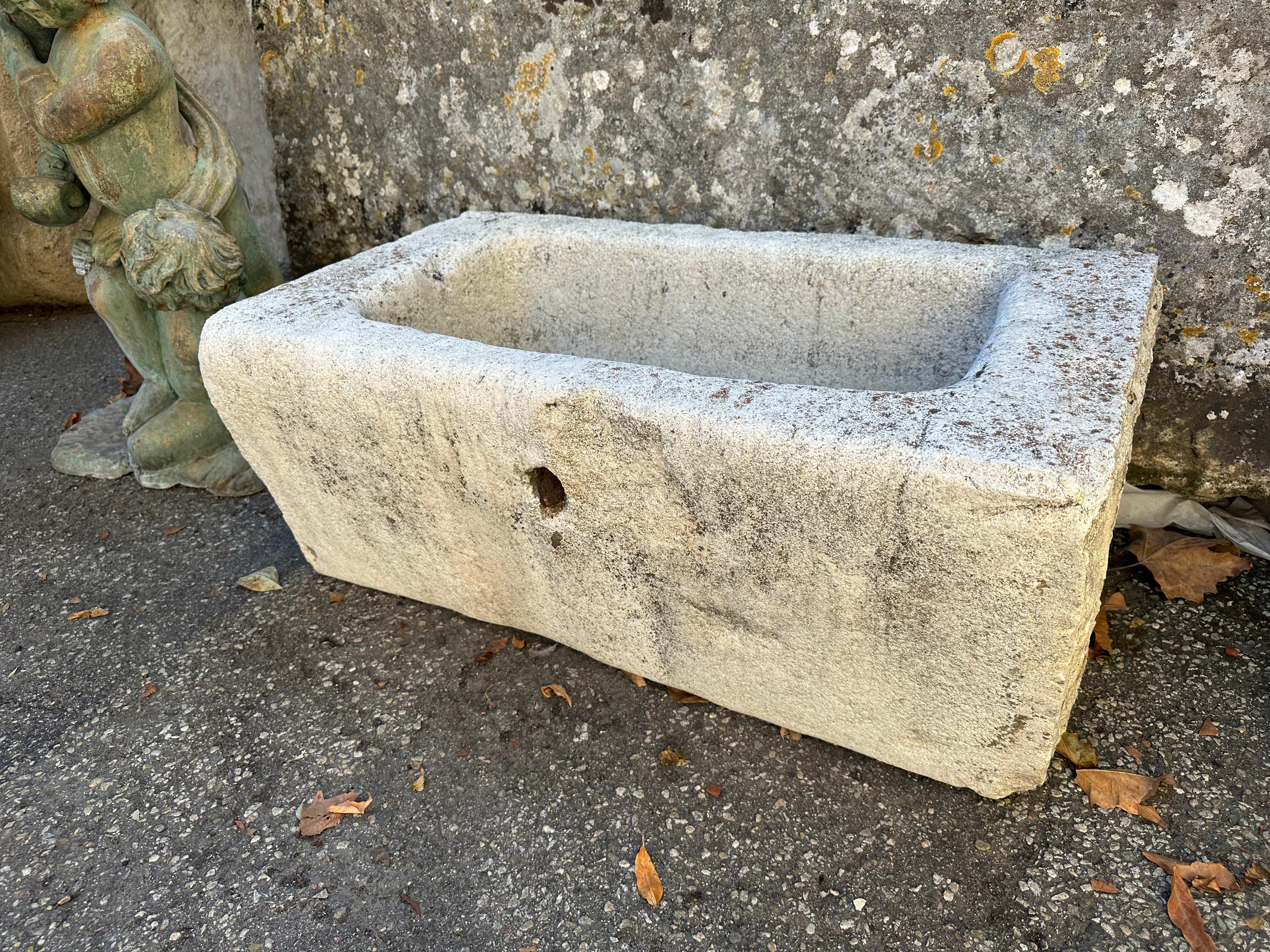 Hand Carved Stone Container Fountain Trough Basin Planter Antique Farm Sink LA . 18th Century water fountain Basin Jardinière Of Hand Carved Stone container . Color and patina keeps changing with the light and the seasons . this trough could be