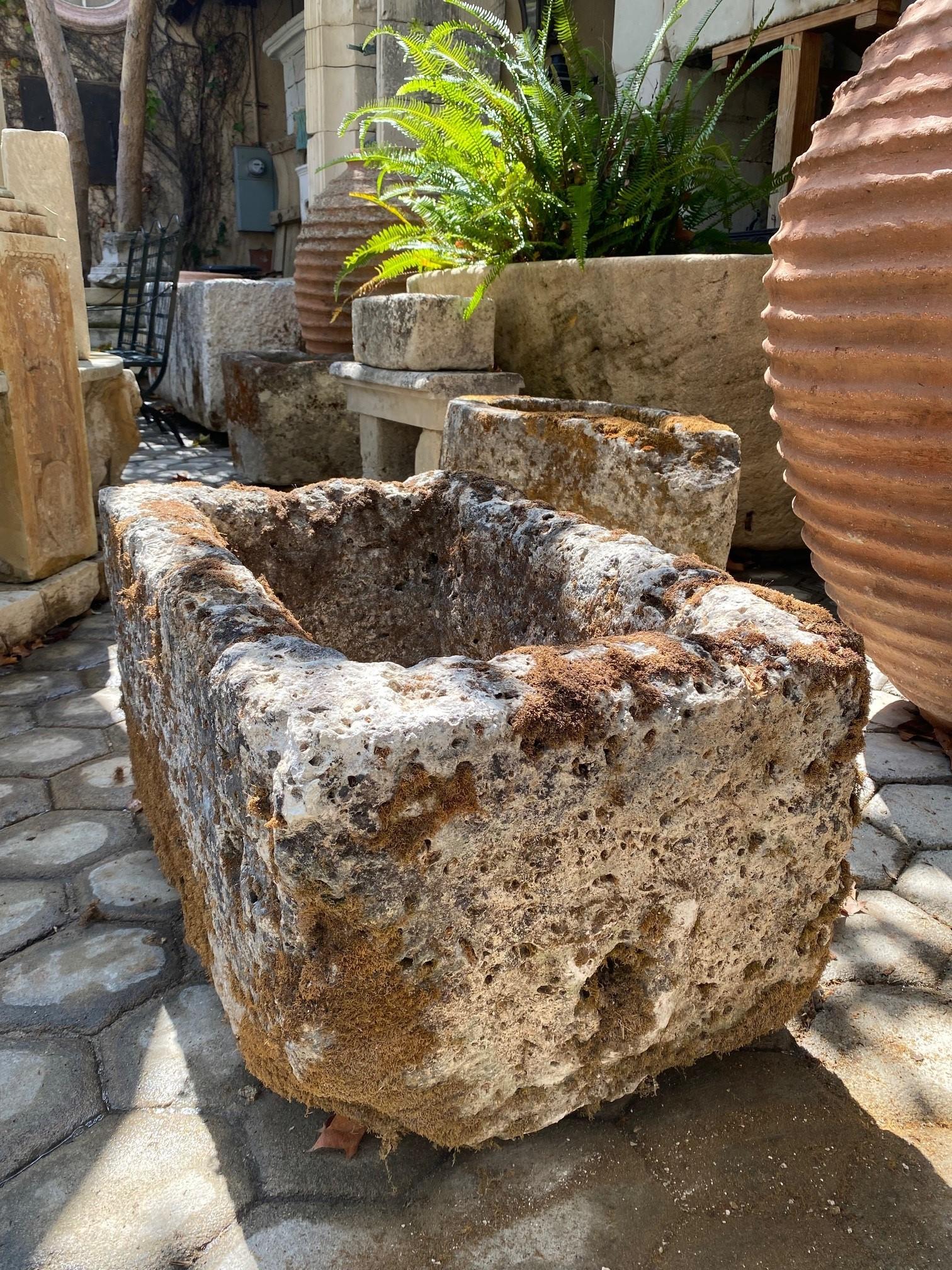 French Hand Carved Stone Container Fountain Trough Basin Planter Antique Farm Sink LA For Sale