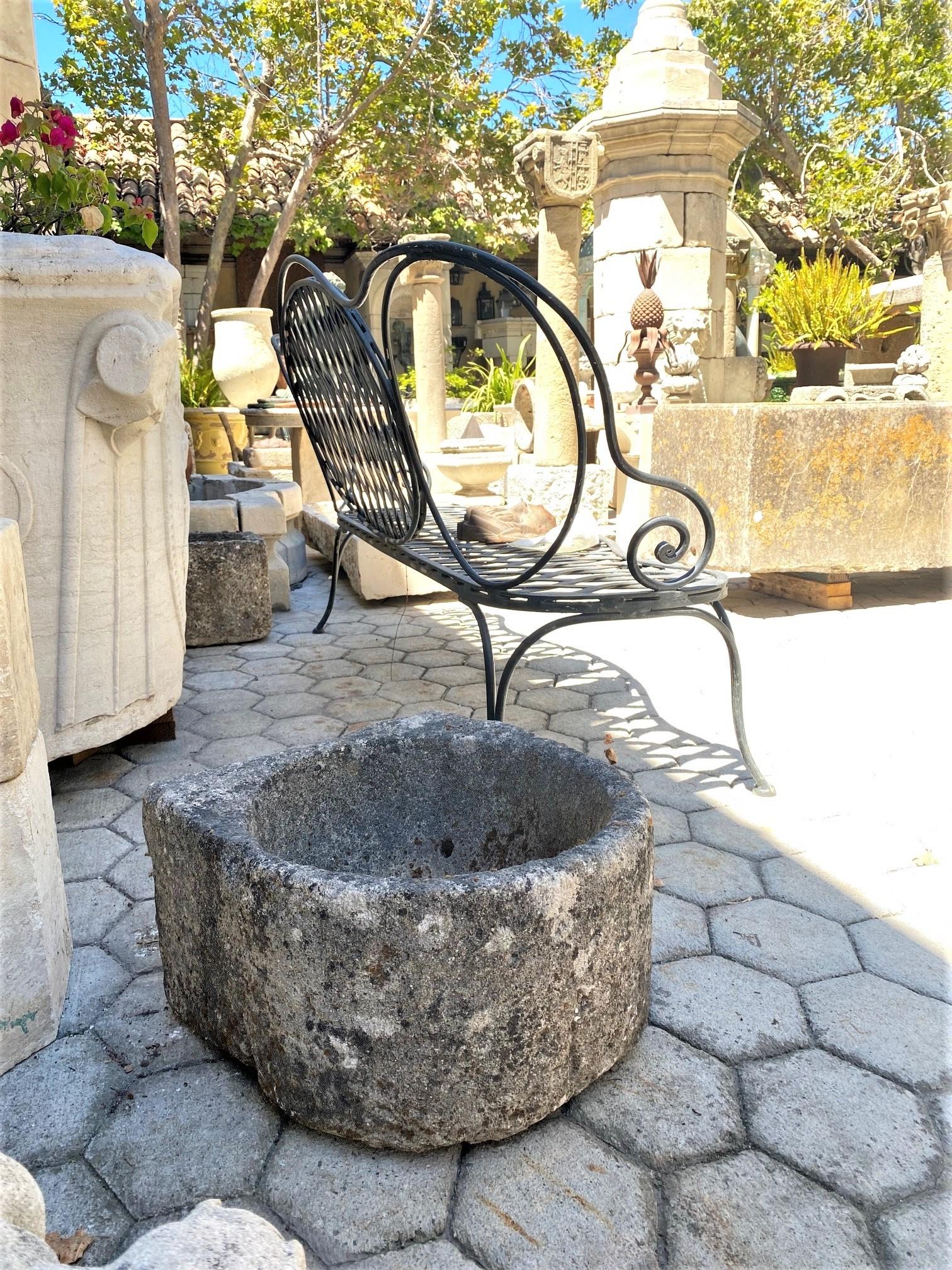 French Hand Carved Stone Container Fountain Trough Basin Planter Antique Farm Sink LA For Sale