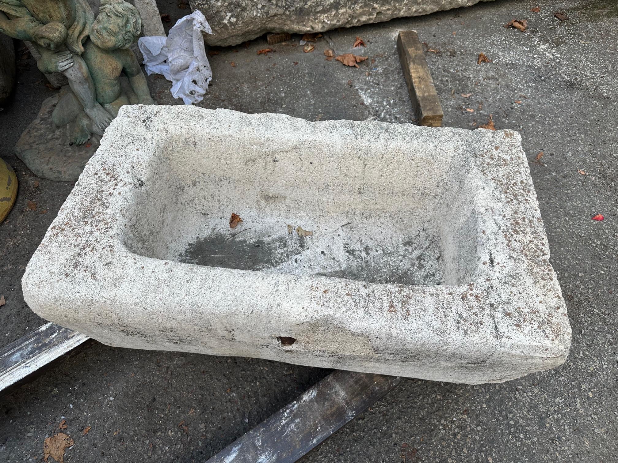18th Century and Earlier Hand Carved Stone Container Fountain Trough Basin Planter Antique Farm Sink LA For Sale