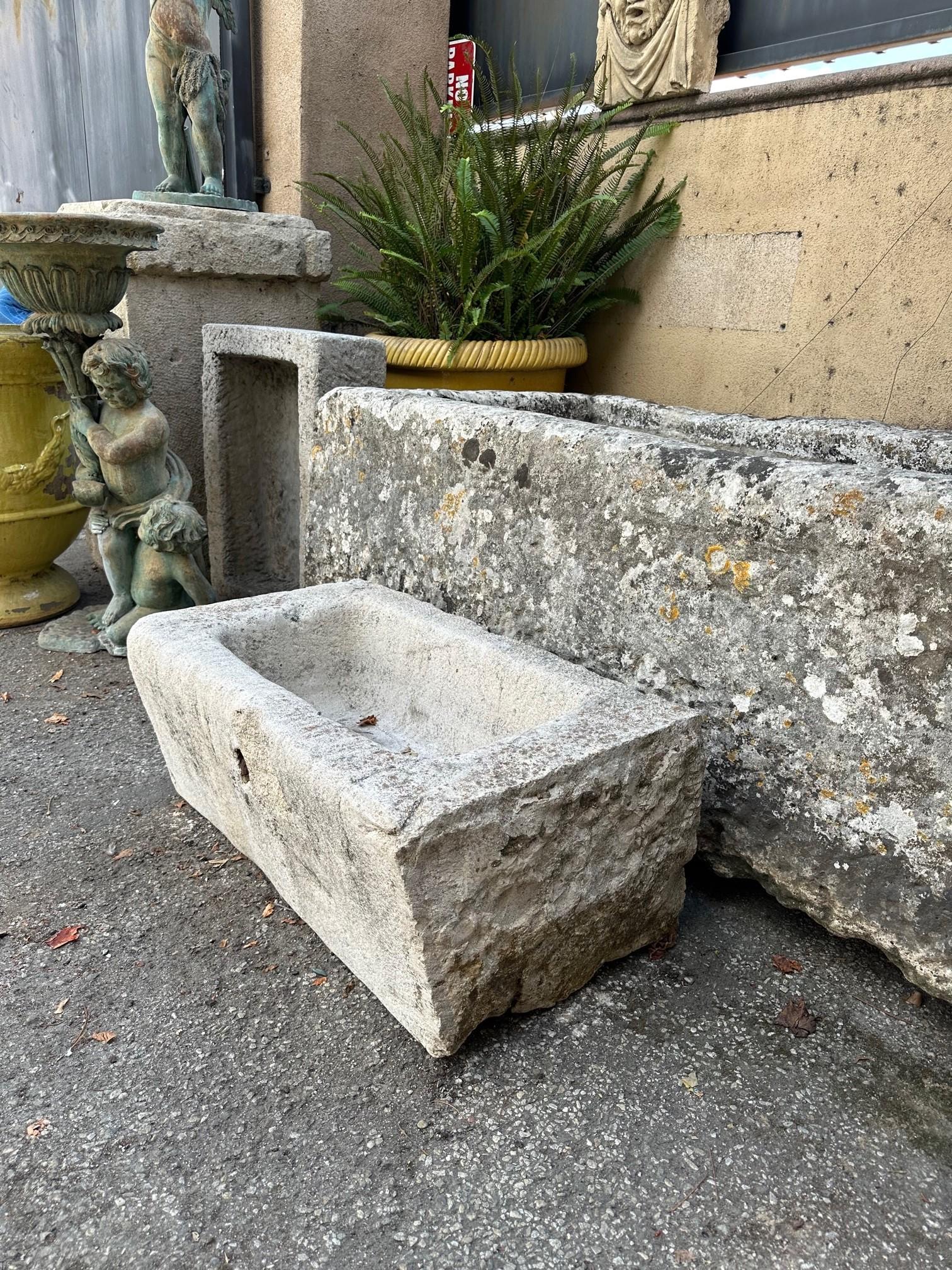18th Century and Earlier Hand Carved Stone Container Fountain Trough Basin Planter Antique Farm Sink LA For Sale