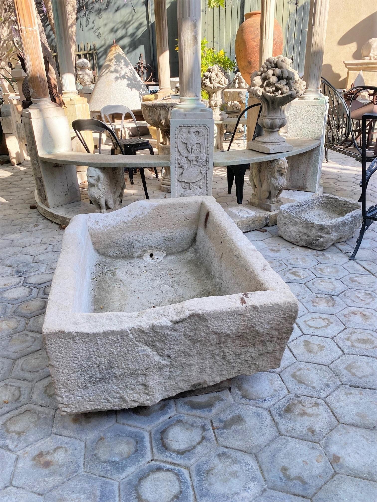 Hand Carved Stone Container Jardinière Trough Basin Planter Antique Farm Sink LA For Sale 2