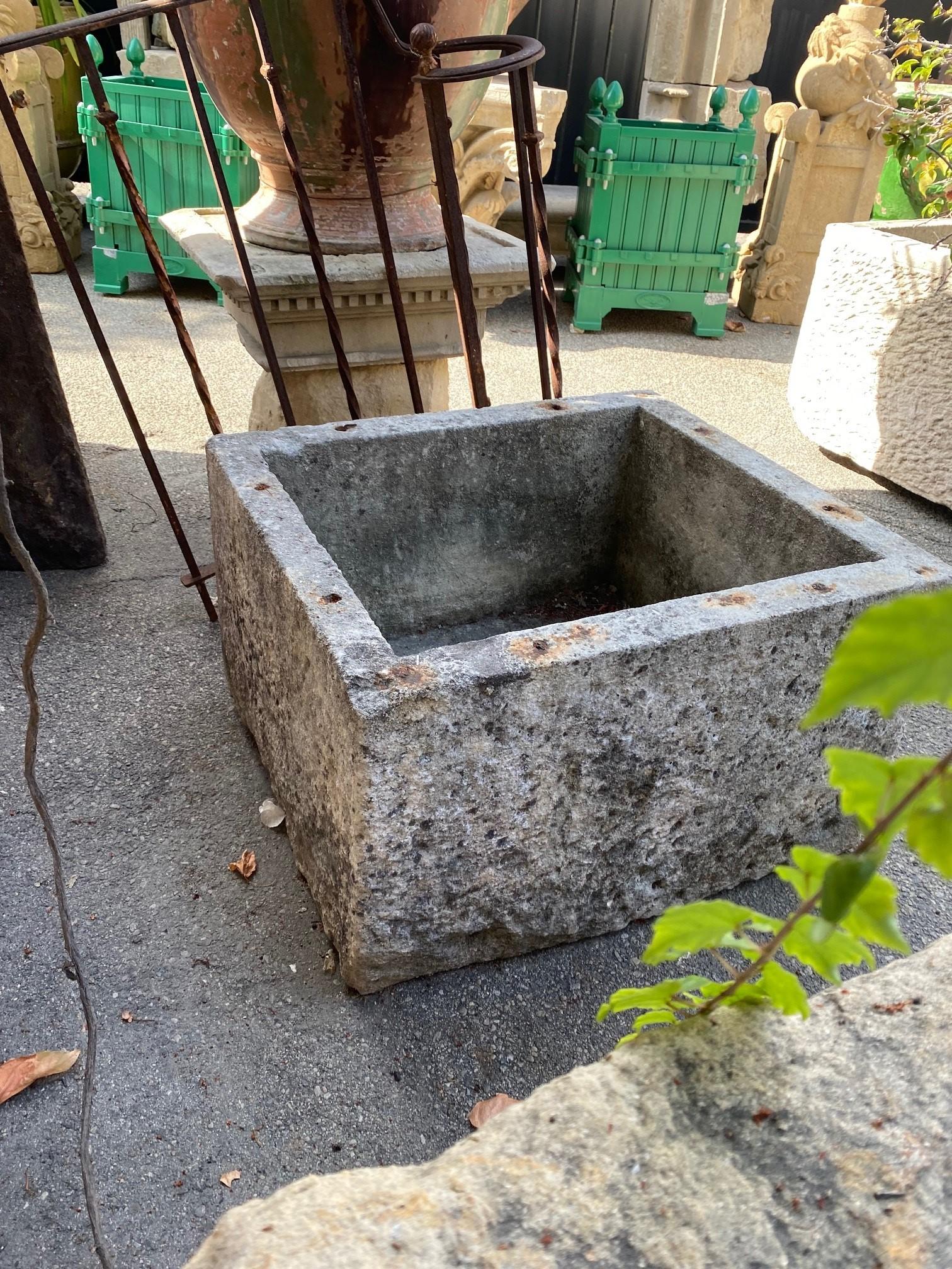 19th century water fountain basin of hand carved stone container. this trough could be installed with a simple bronze metal spout or a carved stone fountain head, we have many options of them, in order to create a charming garden water fountain. A