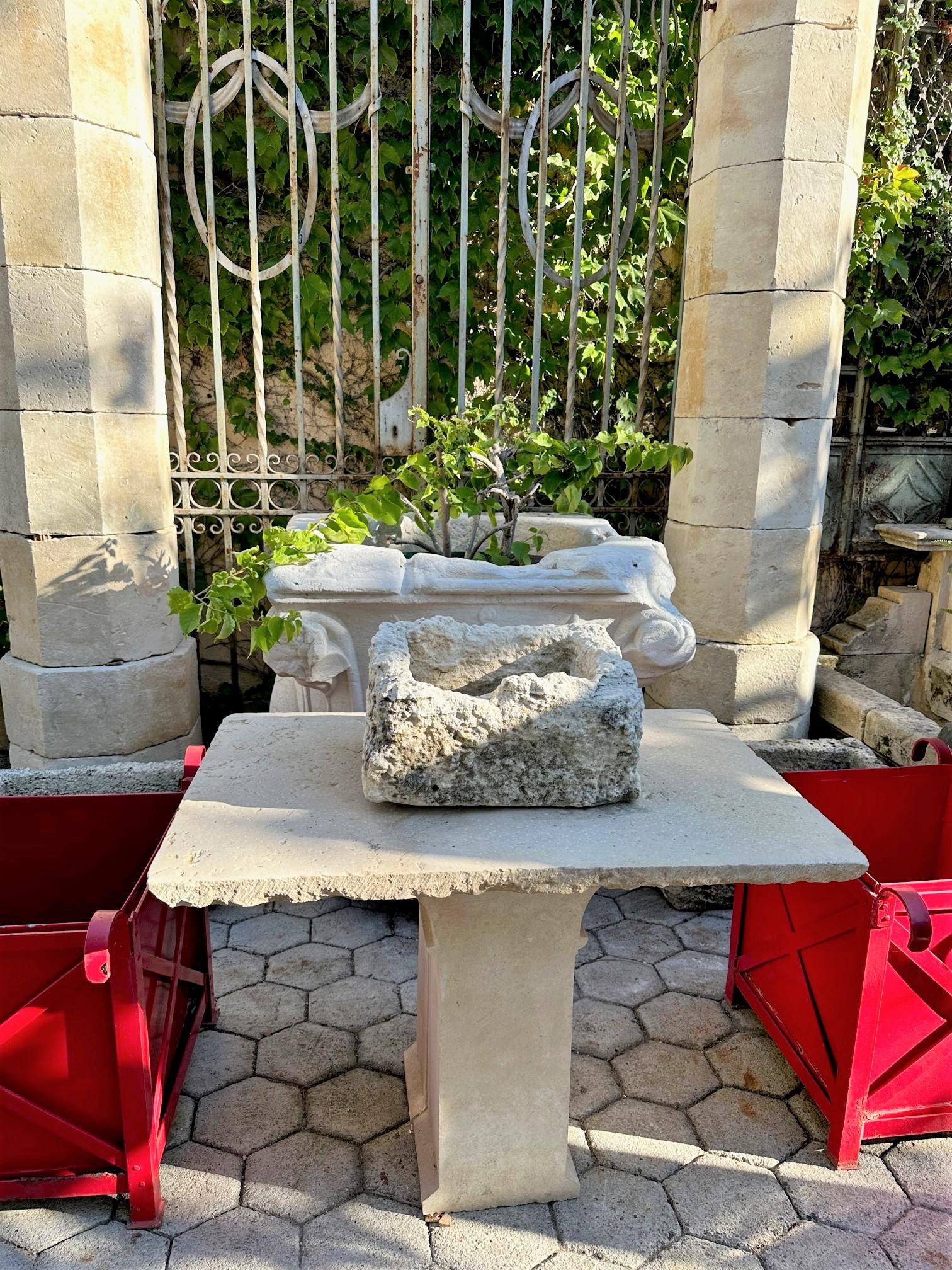 Hand Carved Stone Container Jardinière Trough Basin Planter Antique Farm Sink LA In Good Condition For Sale In West Hollywood, CA
