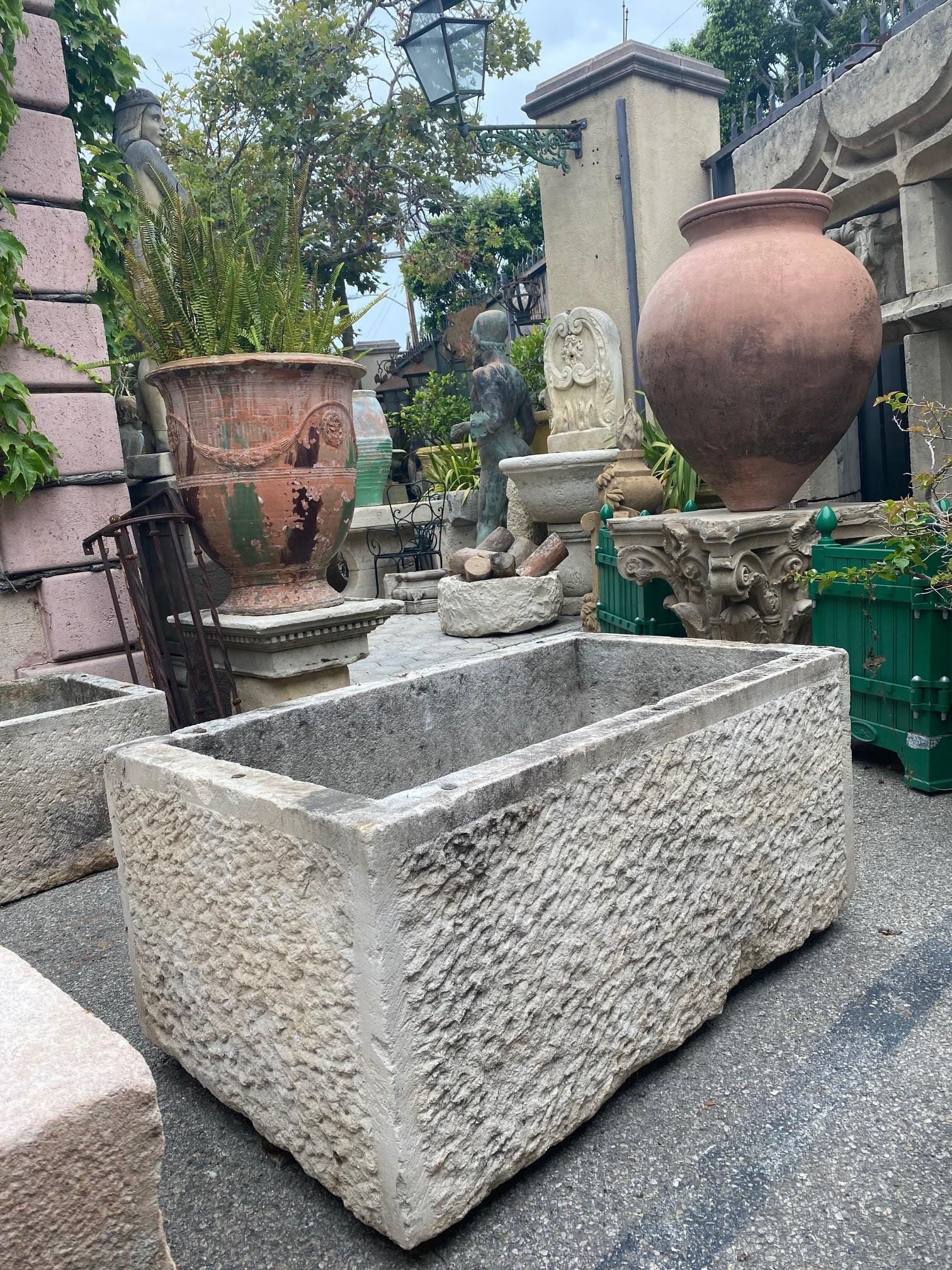 Hand Carved Stone Container Jardinière Trough Basin Planter Antique Farm Sink LA In Good Condition In West Hollywood, CA