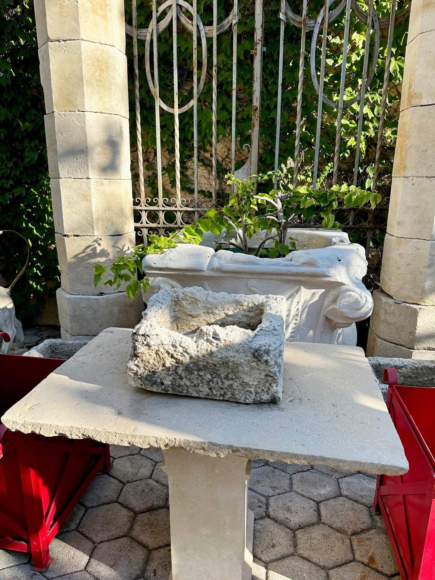 Hand Carved Stone Container Jardinière Trough Basin Planter Antique Farm Sink LA In Good Condition For Sale In West Hollywood, CA
