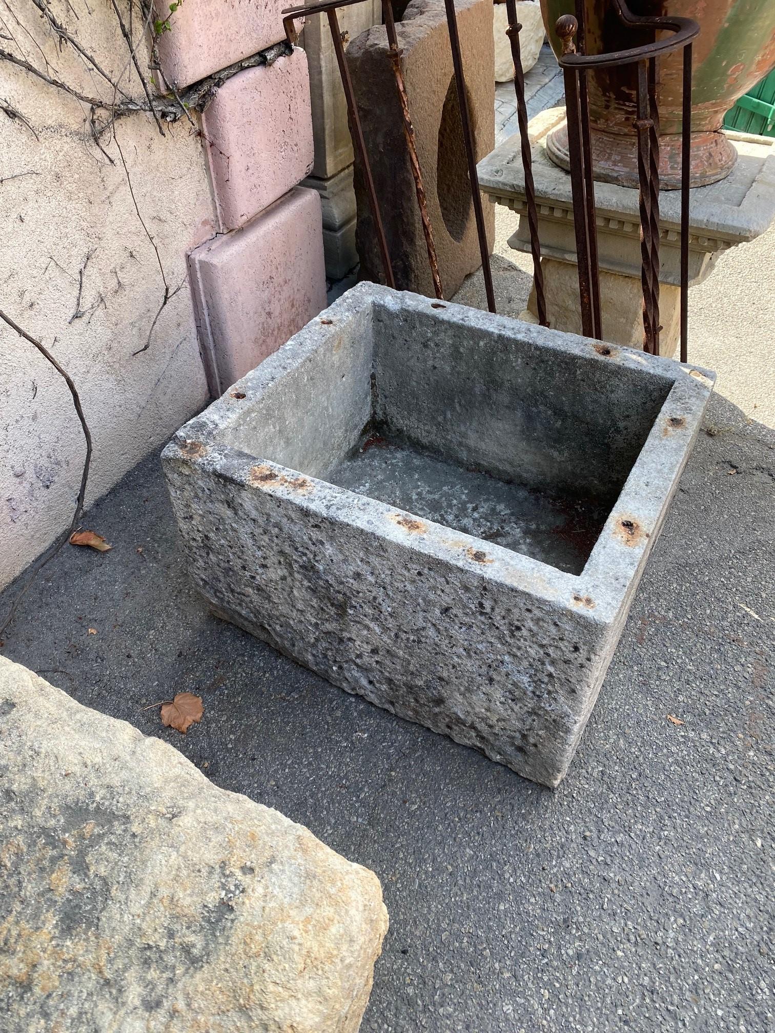 French Hand Carved Stone Container Jardinière Trough Basin Planter Antique Farm Sink LA For Sale