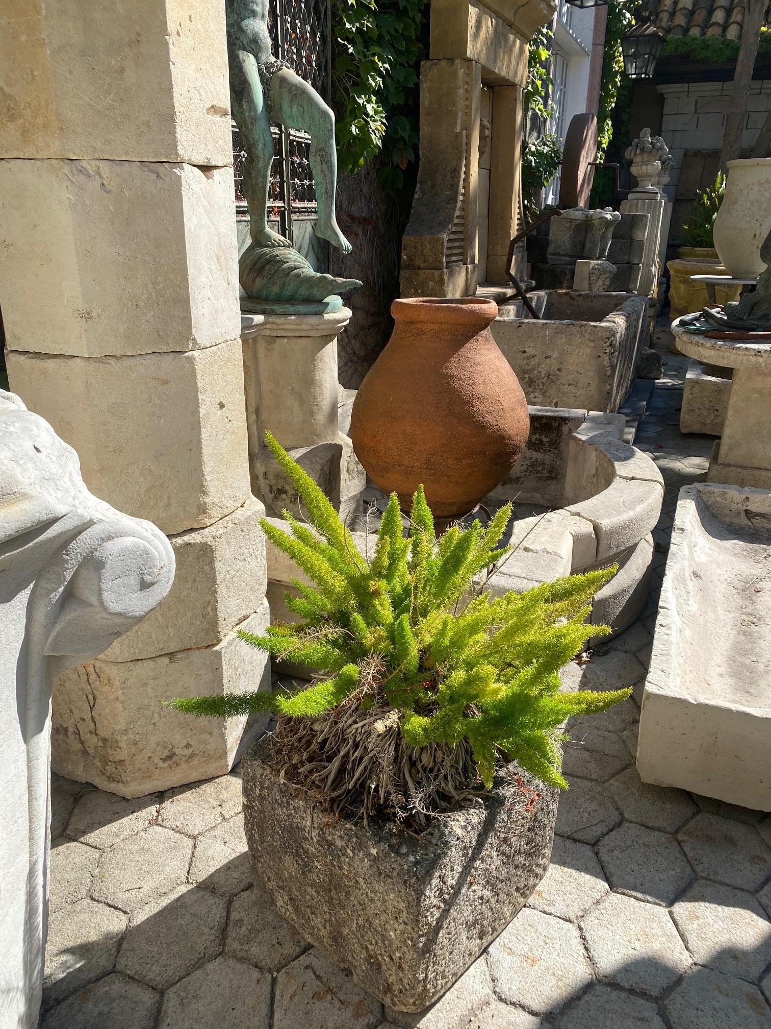 Récipient de jardinière en pierre sculpté à la main, soucoupe à bassin de souche, évier de ferme ancien, LA en vente 2