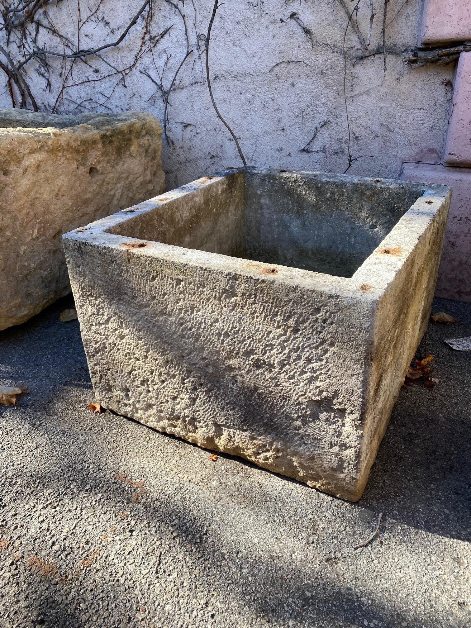 Hand-Carved Hand Carved Stone Container Jardinière Trough Basin Planter Antique Farm Sink LA For Sale