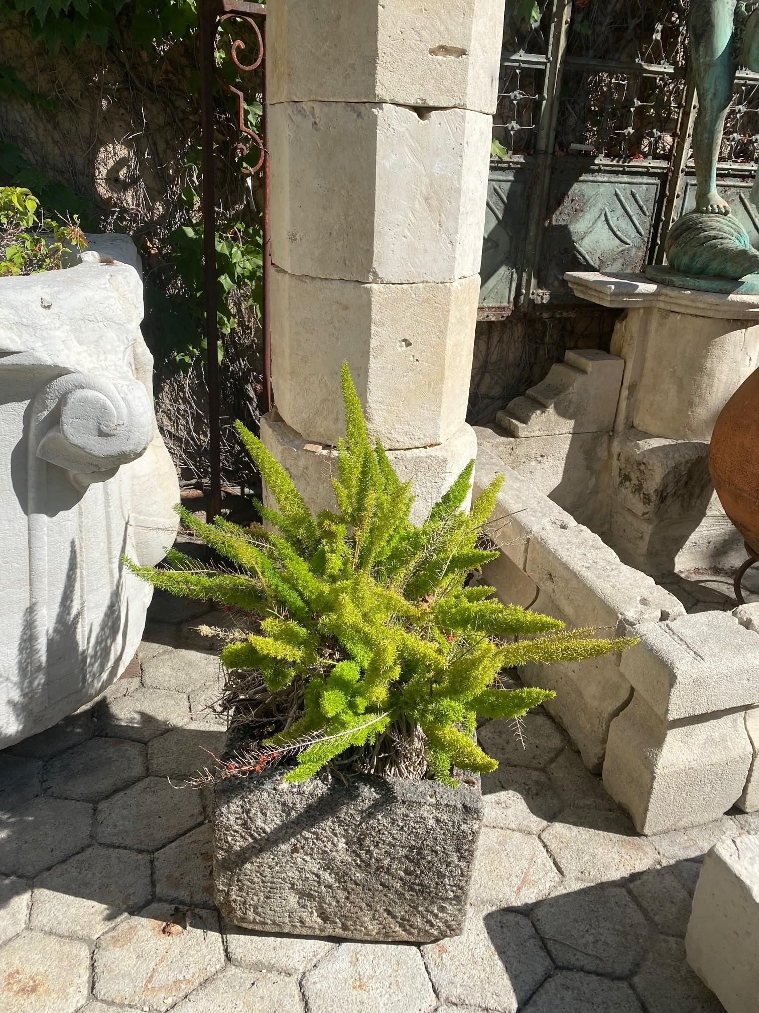 Récipient de jardinière en pierre sculpté à la main, soucoupe à bassin de souche, évier de ferme ancien, LA en vente 4