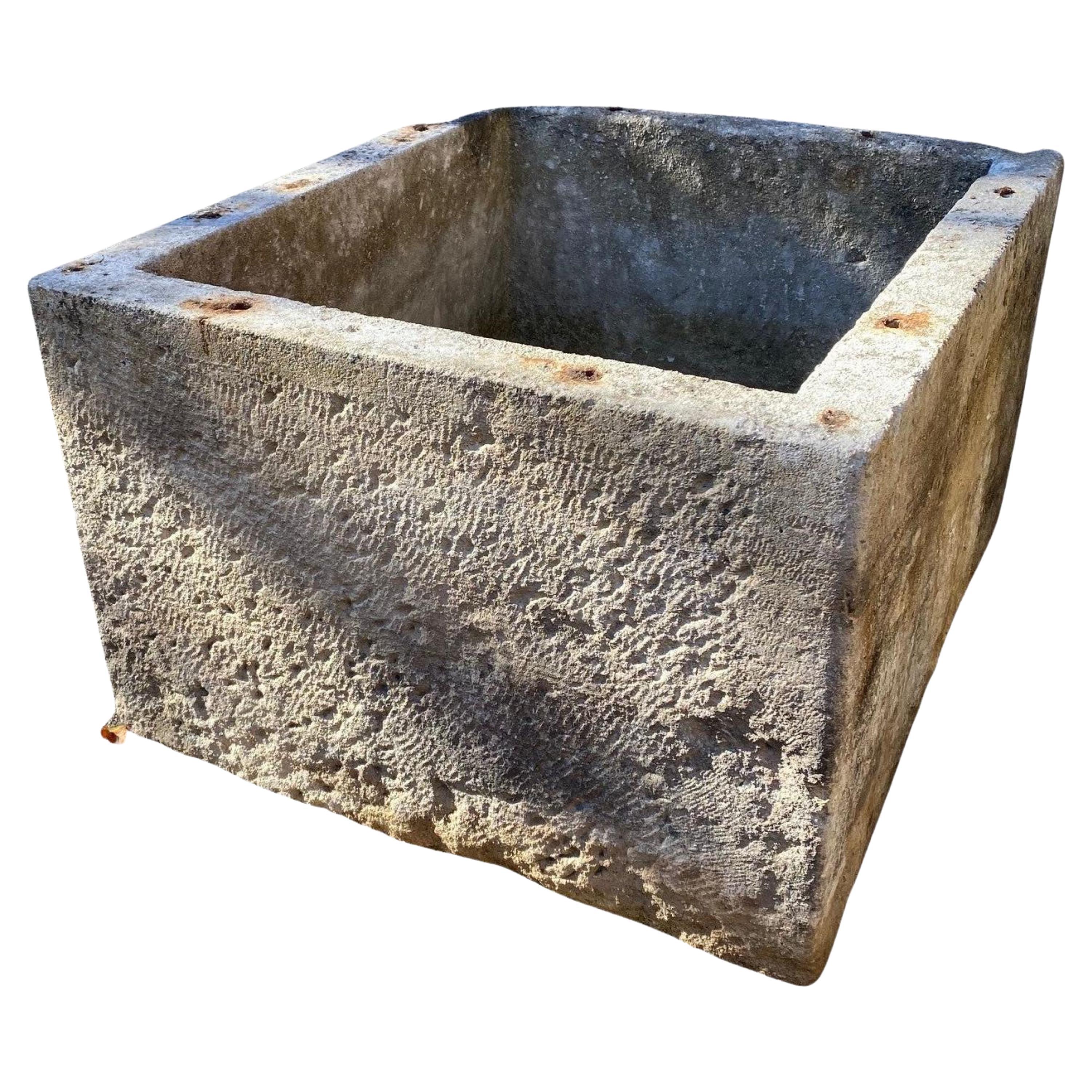 Hand Carved Stone Container Jardinière Trough Basin Planter Antique Farm Sink LA For Sale