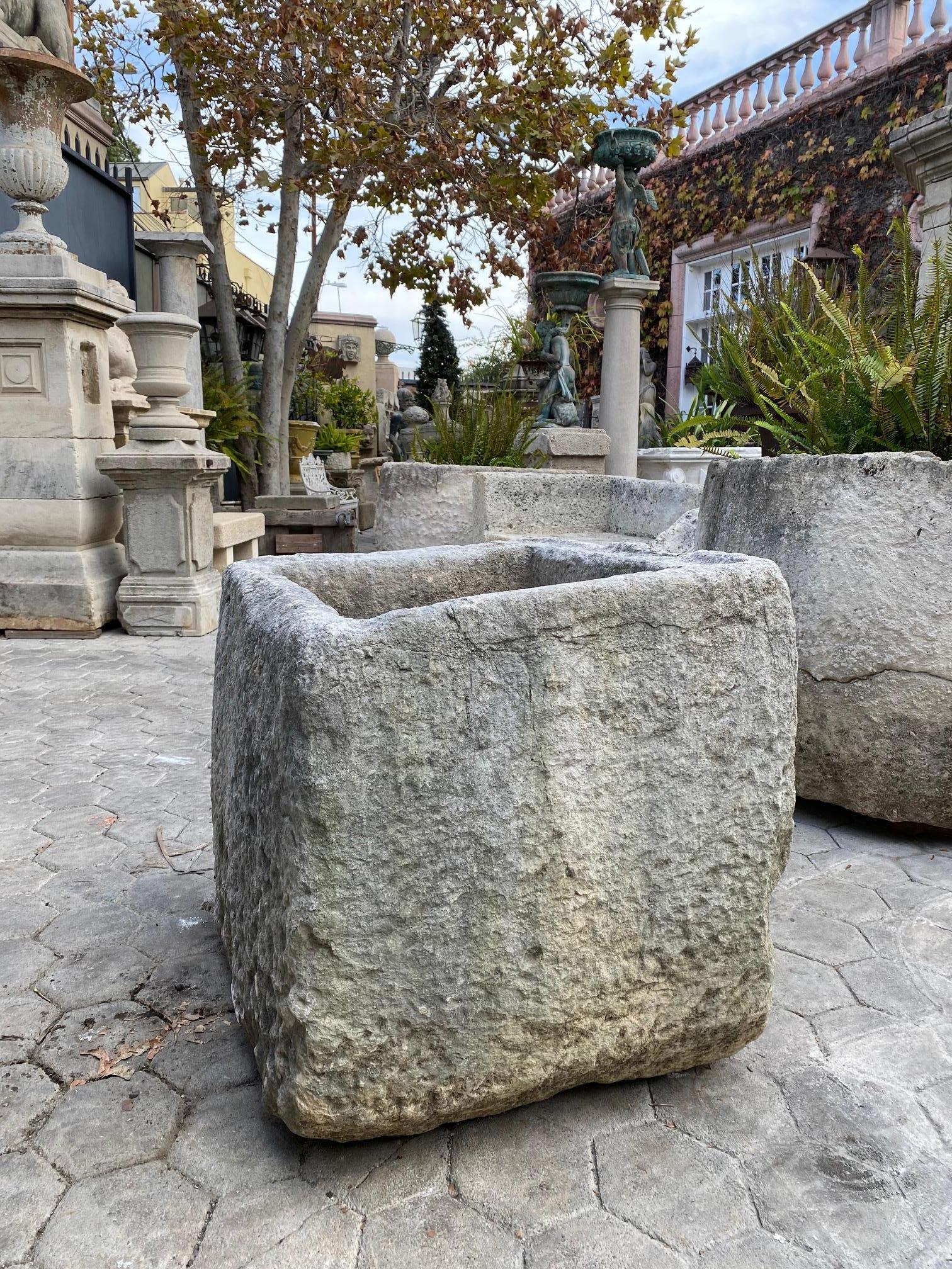 Hand Carved Stone Container Jardinière Trough Basin Planter Antique Melrose LA In Good Condition In West Hollywood, CA