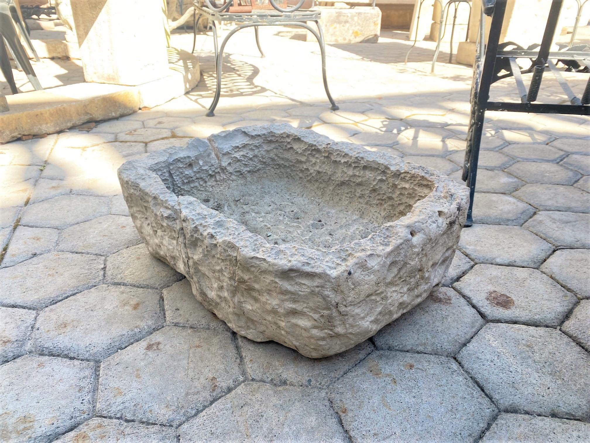 Hand Carved Stone Container Sink Trough Basin Planter Antique Farm Jardiniere LA In Good Condition In West Hollywood, CA